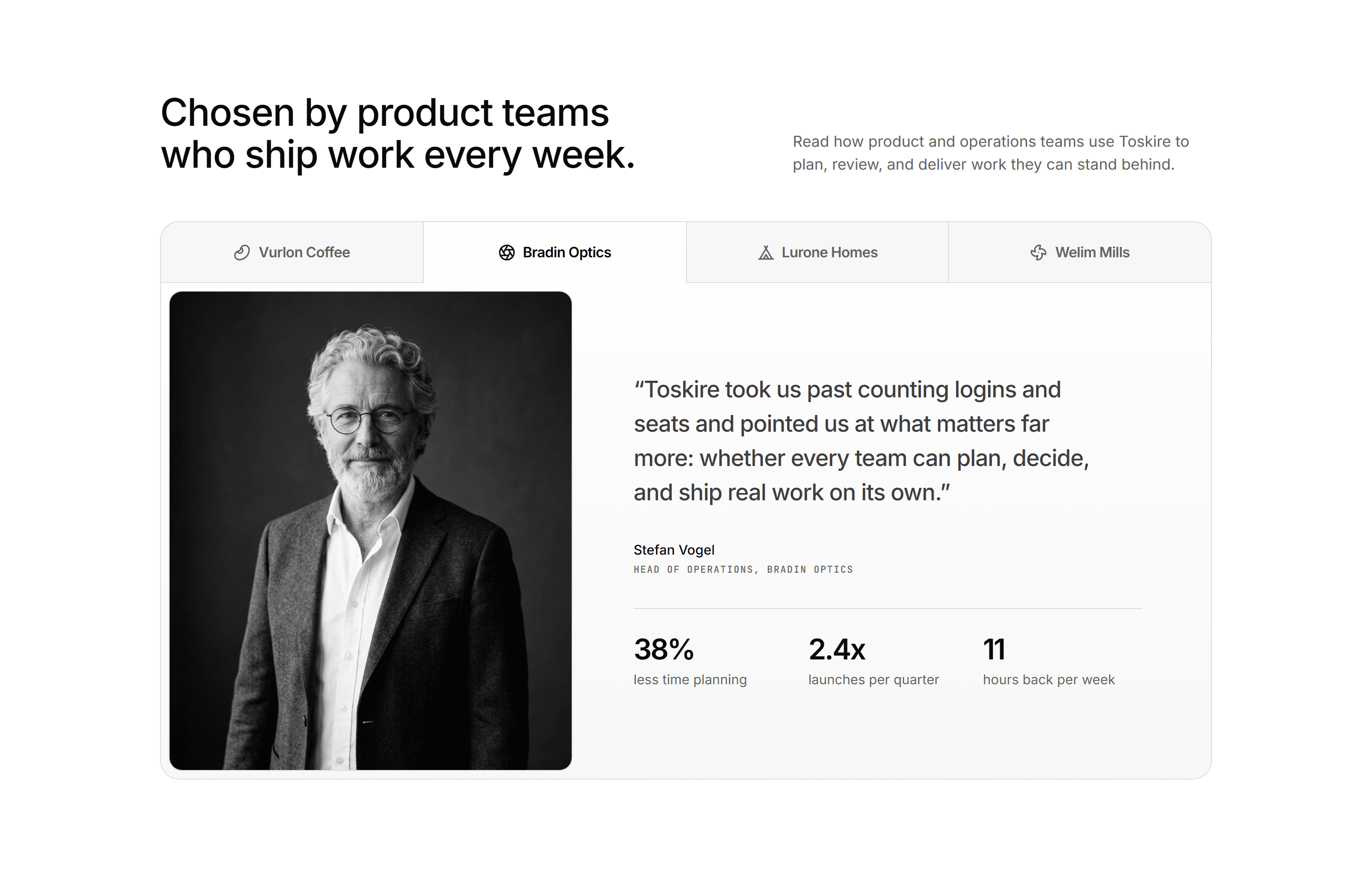 Modern SaaS Testimonial: Logo Tabs Spotlight