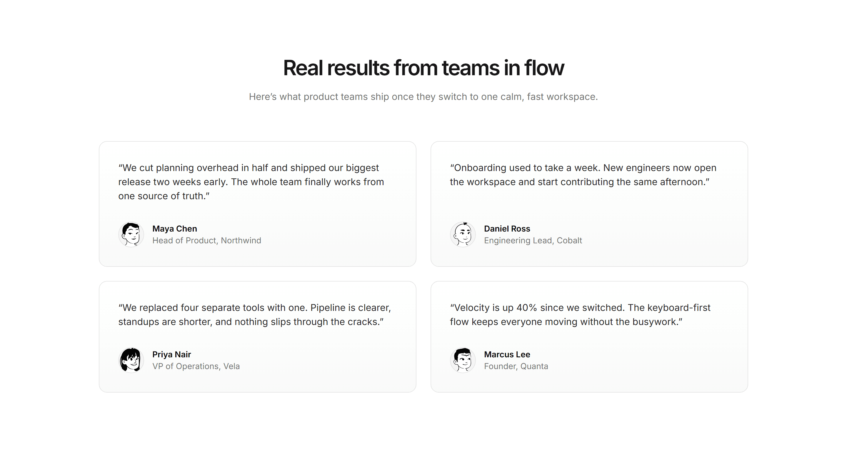 Modern SaaS Testimonial: Quote Card Grid