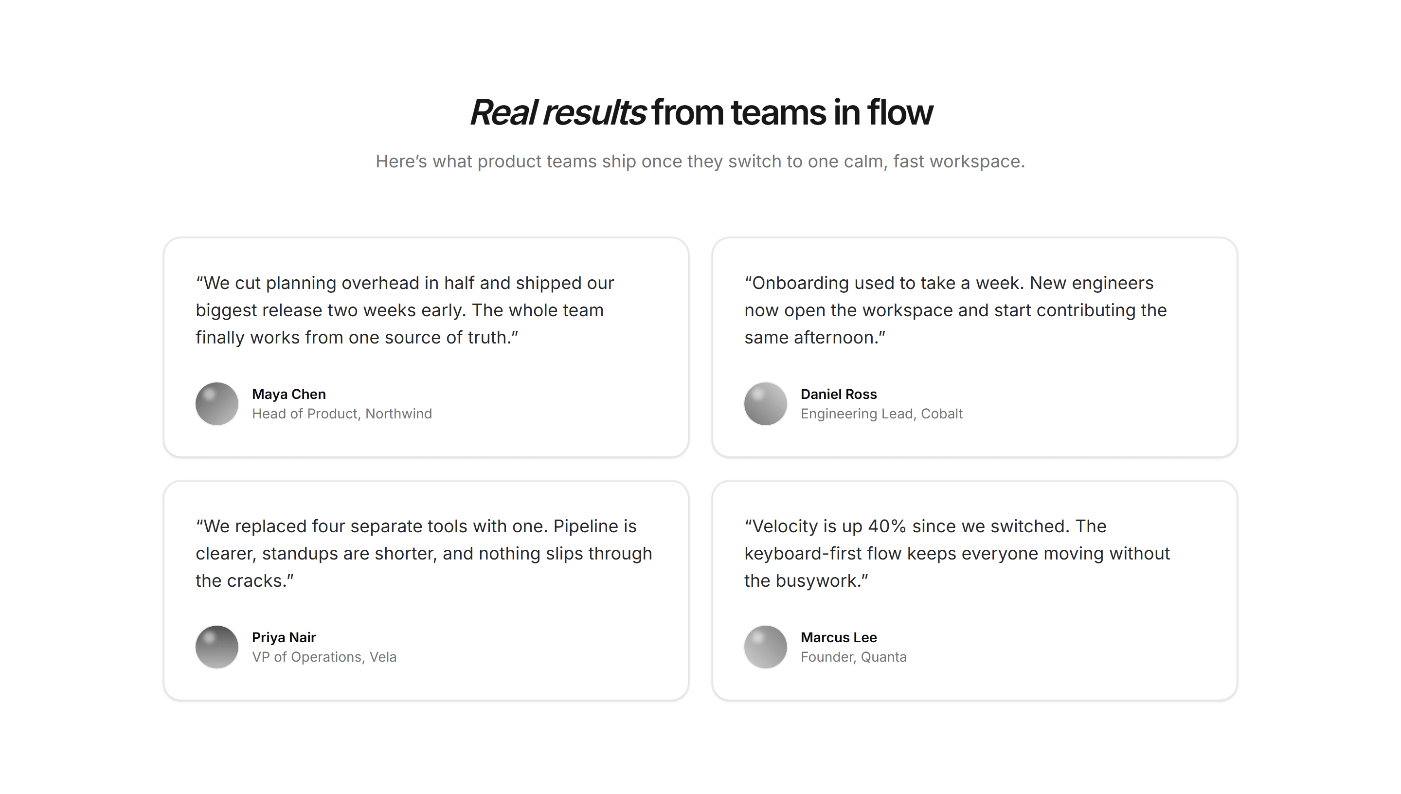 Modern SaaS Testimonial: Quote Card Grid