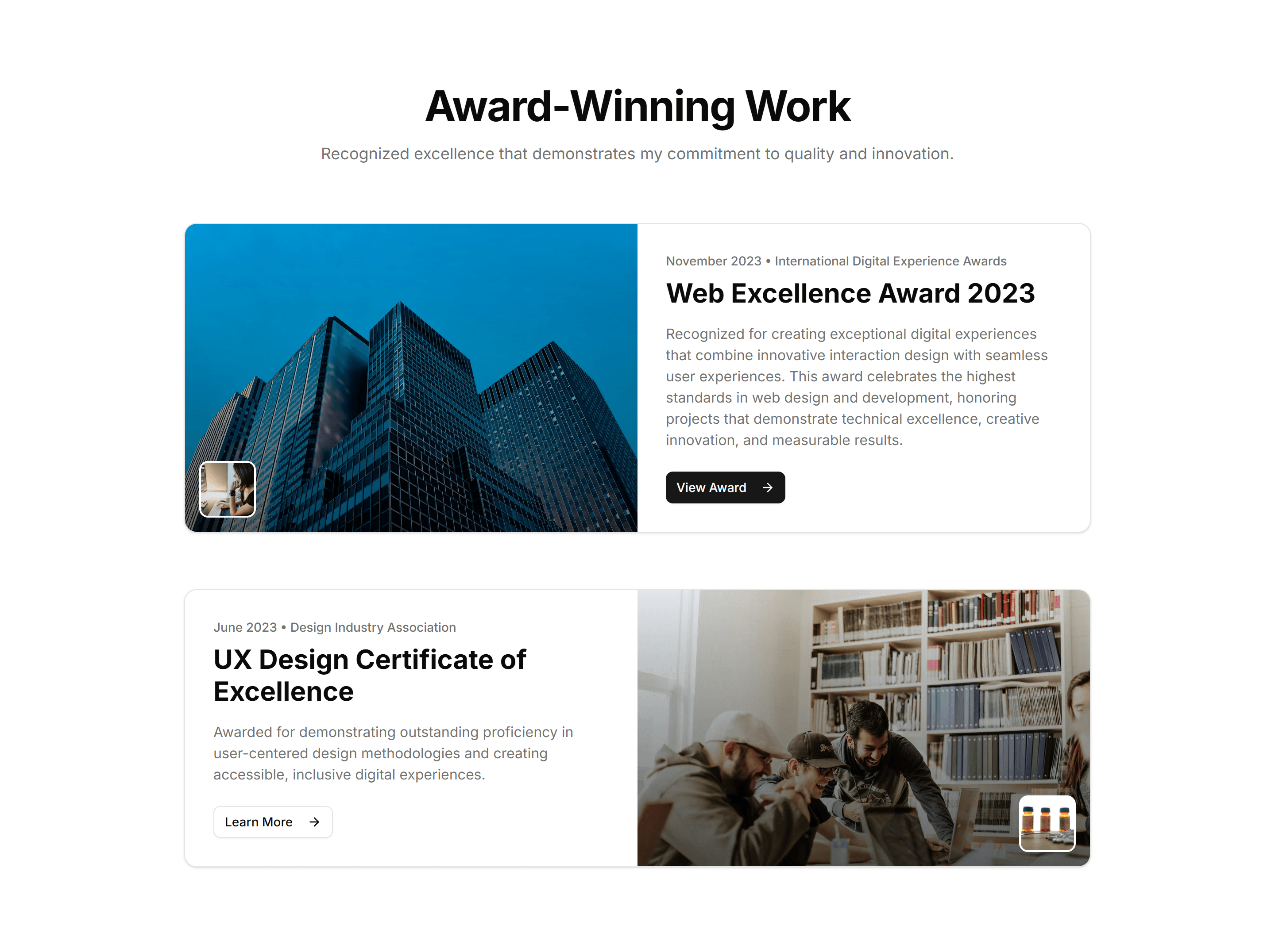 Portfolio Awards And Recognition: Featured Award Highlight