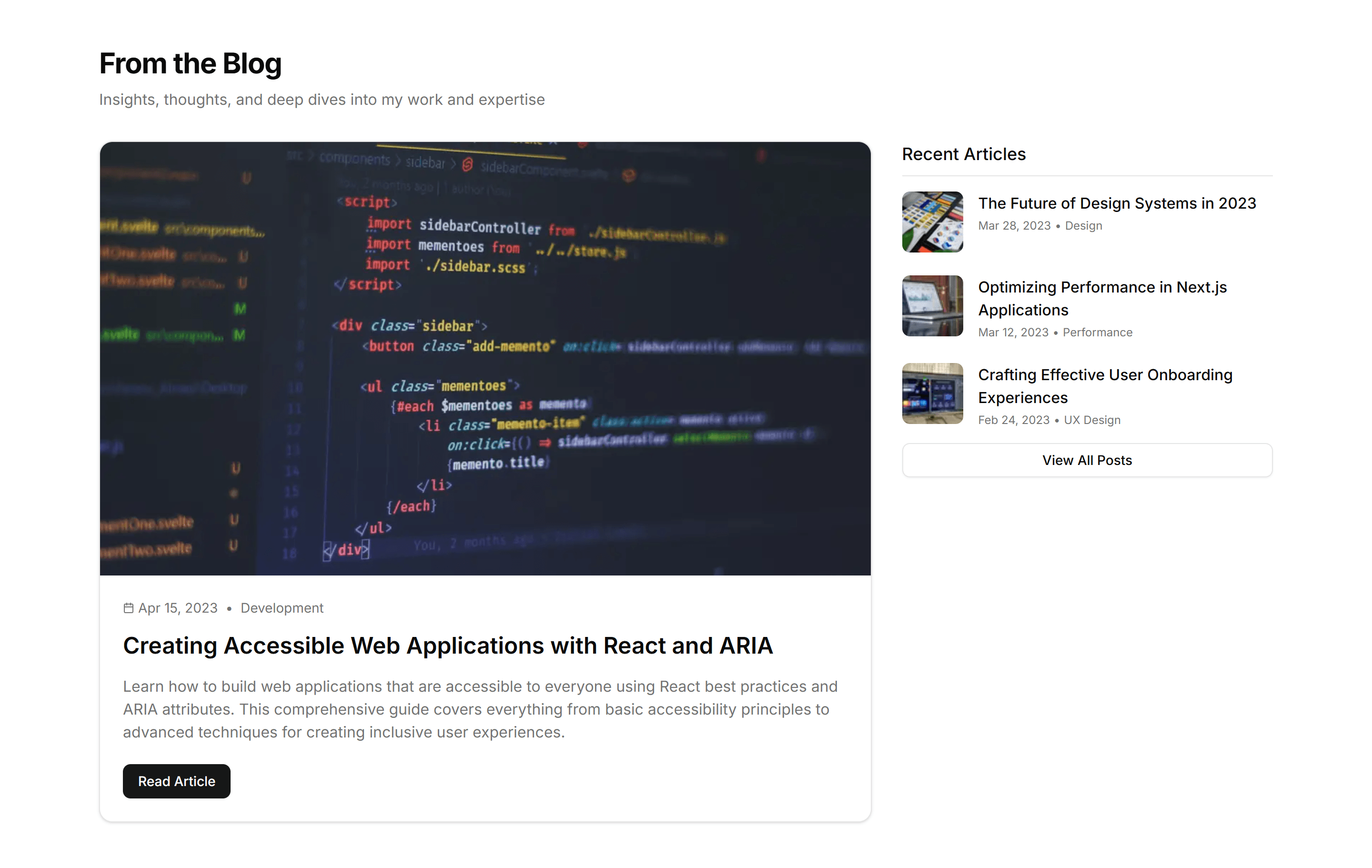 Portfolio Blog Writing And Preview: Featured Article List