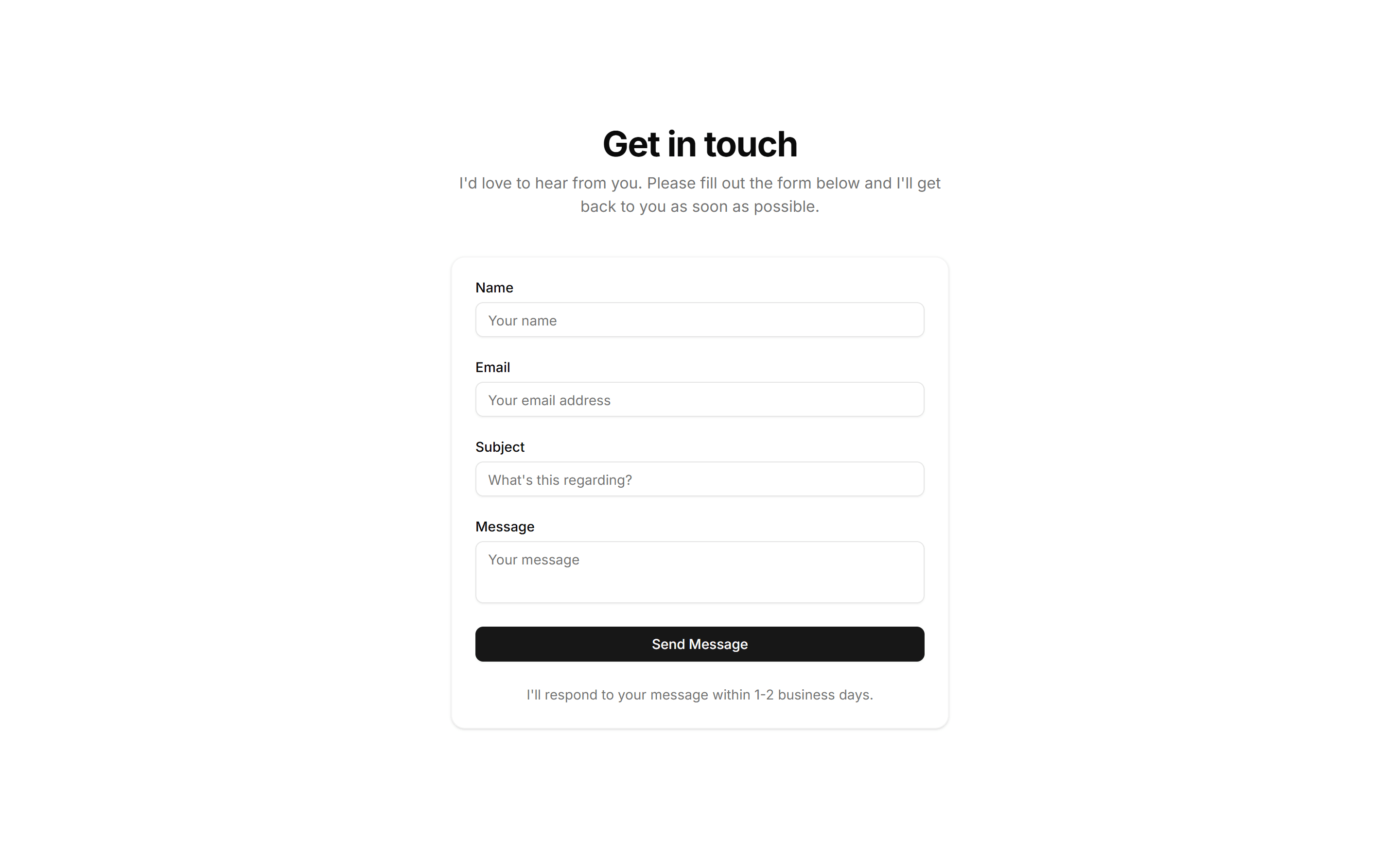Portfolio Contact Section: Classic Contact Form