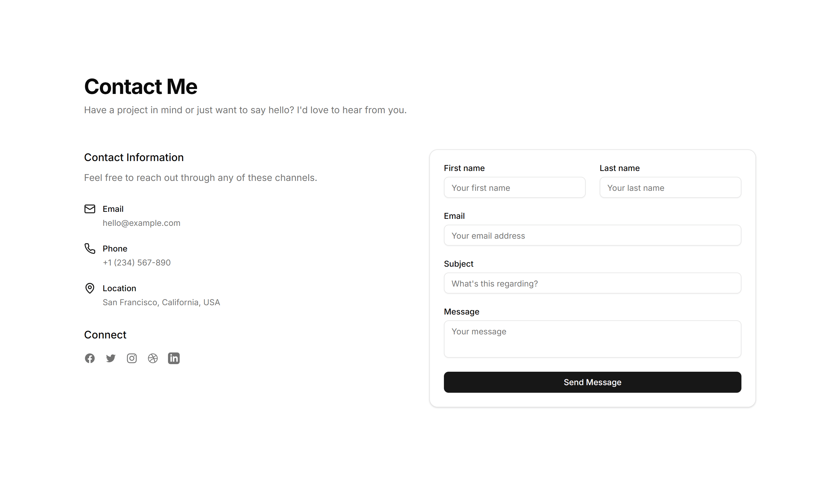Portfolio Contact Section: Split Layout