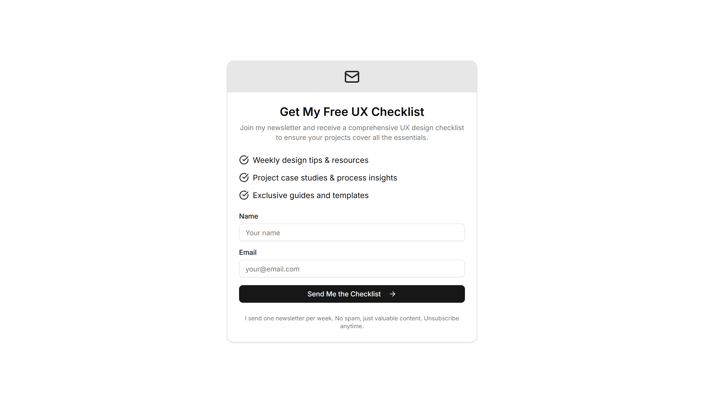 Portfolio Email Signup And Newsletter: Card Style Signup