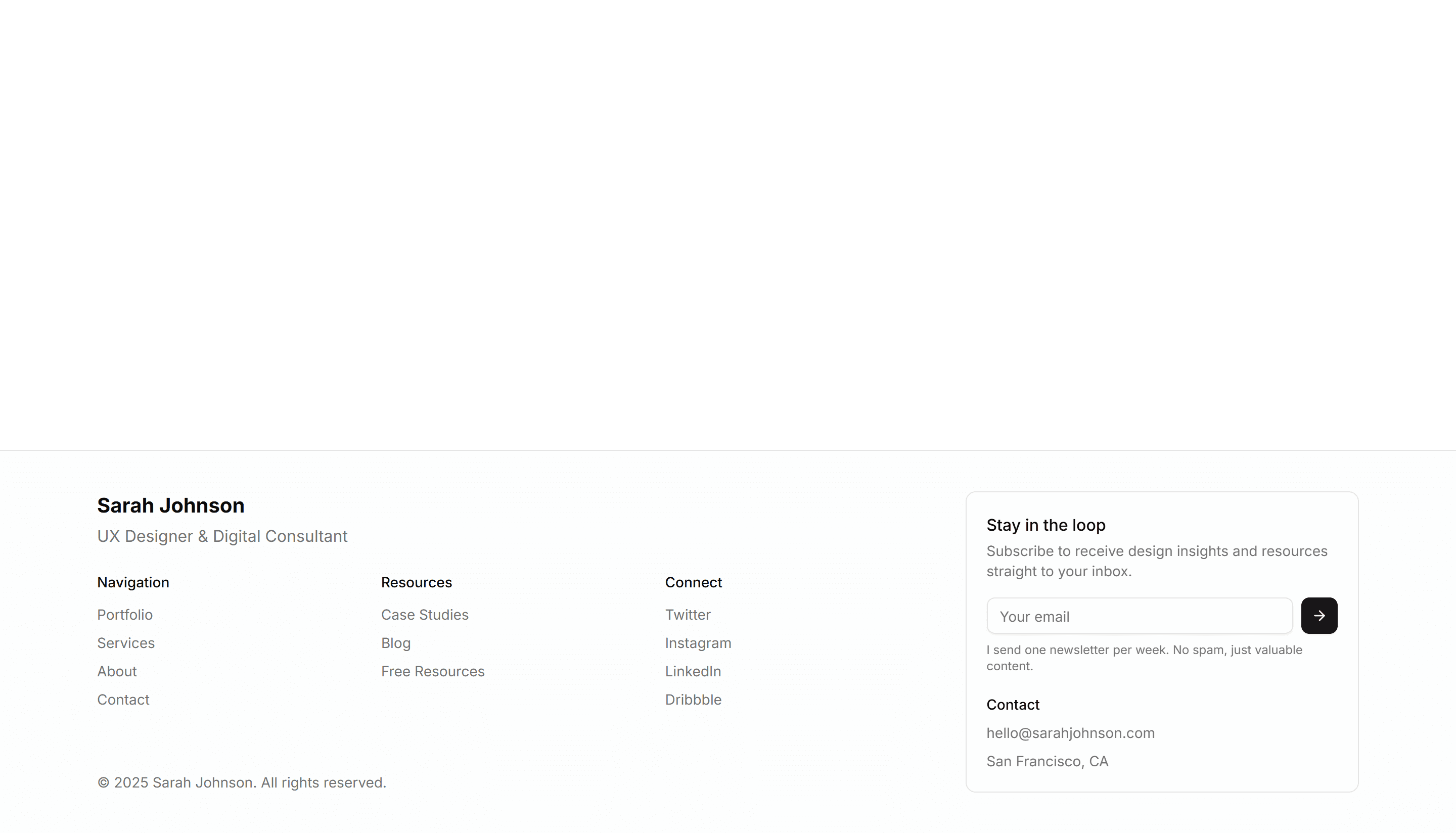 Portfolio Email Signup And Newsletter: Footer Integrated Signup