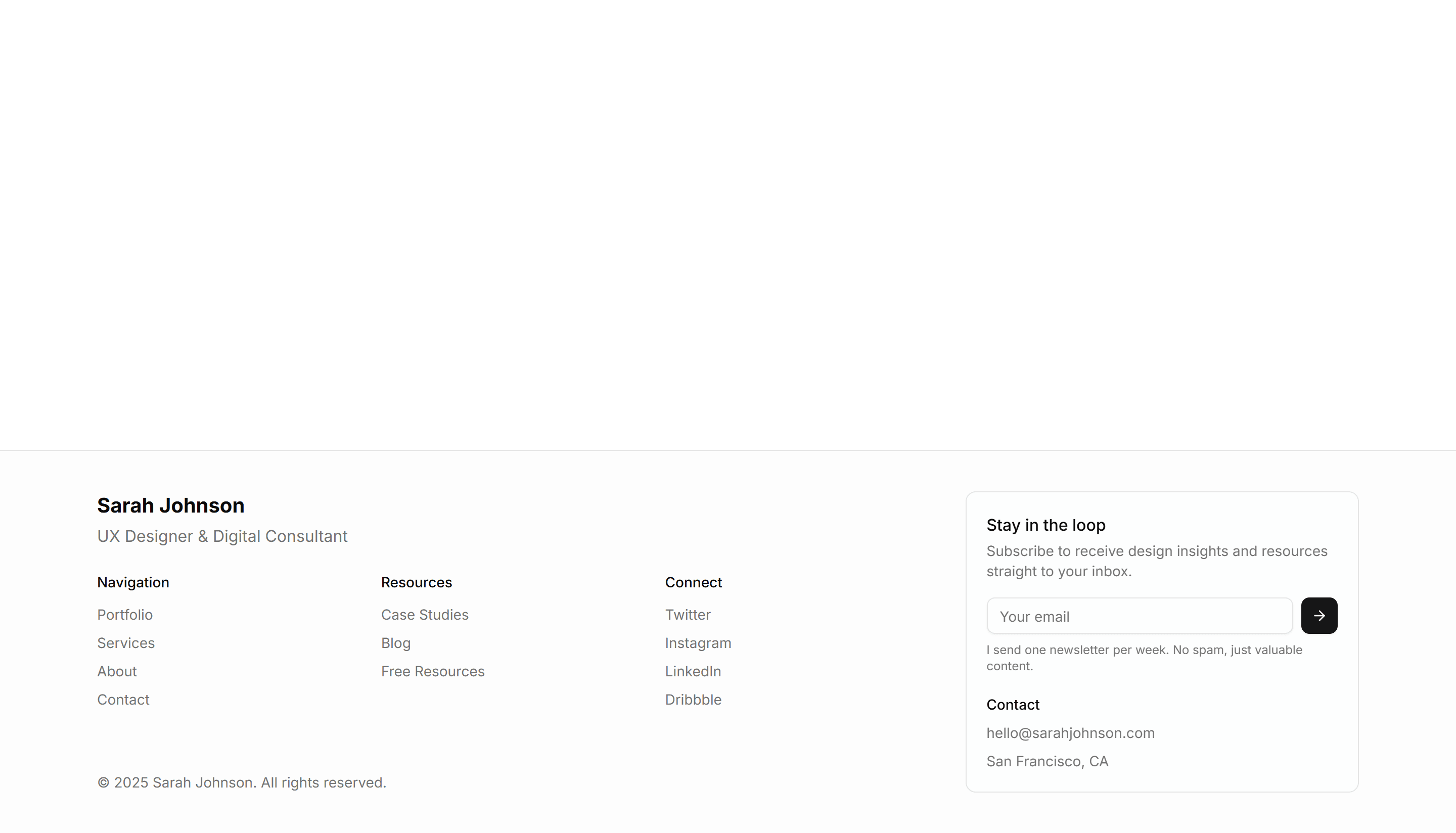 Portfolio Email Signup And Newsletter: Footer Integrated Signup