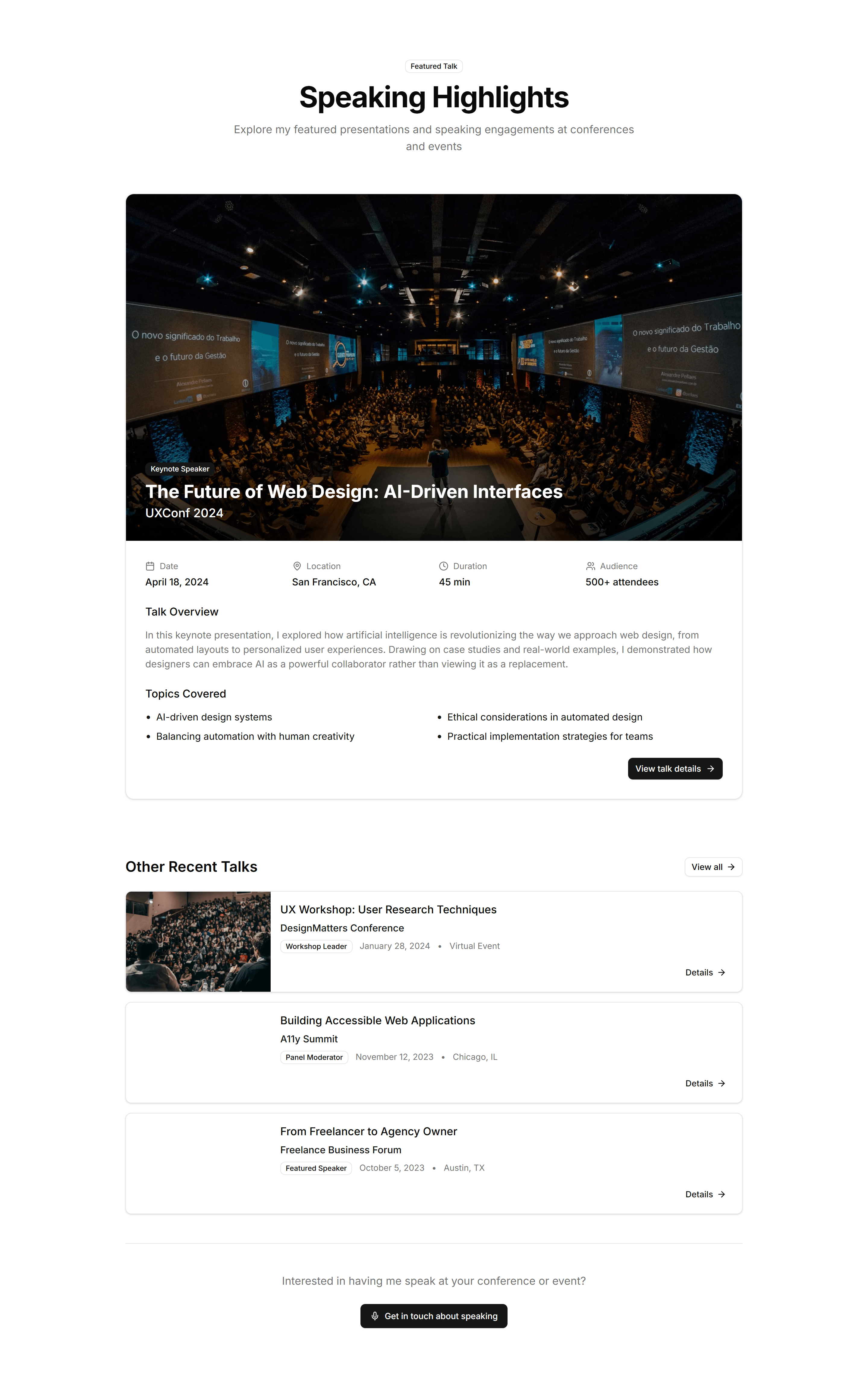Portfolio Event Speaking And Workshop: Featured Talk Highlight