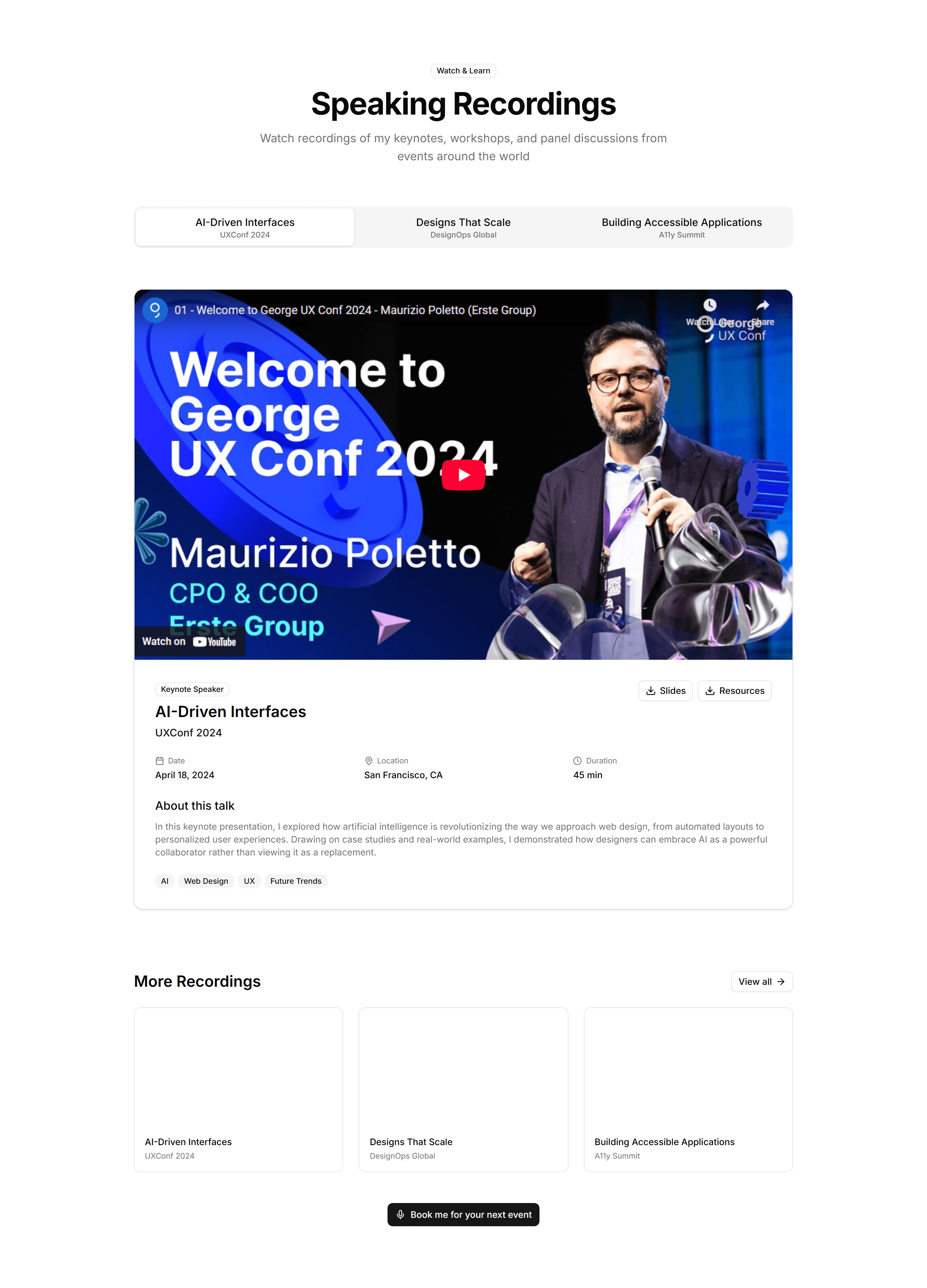 Portfolio Event Speaking And Workshop: Video Recording Embed