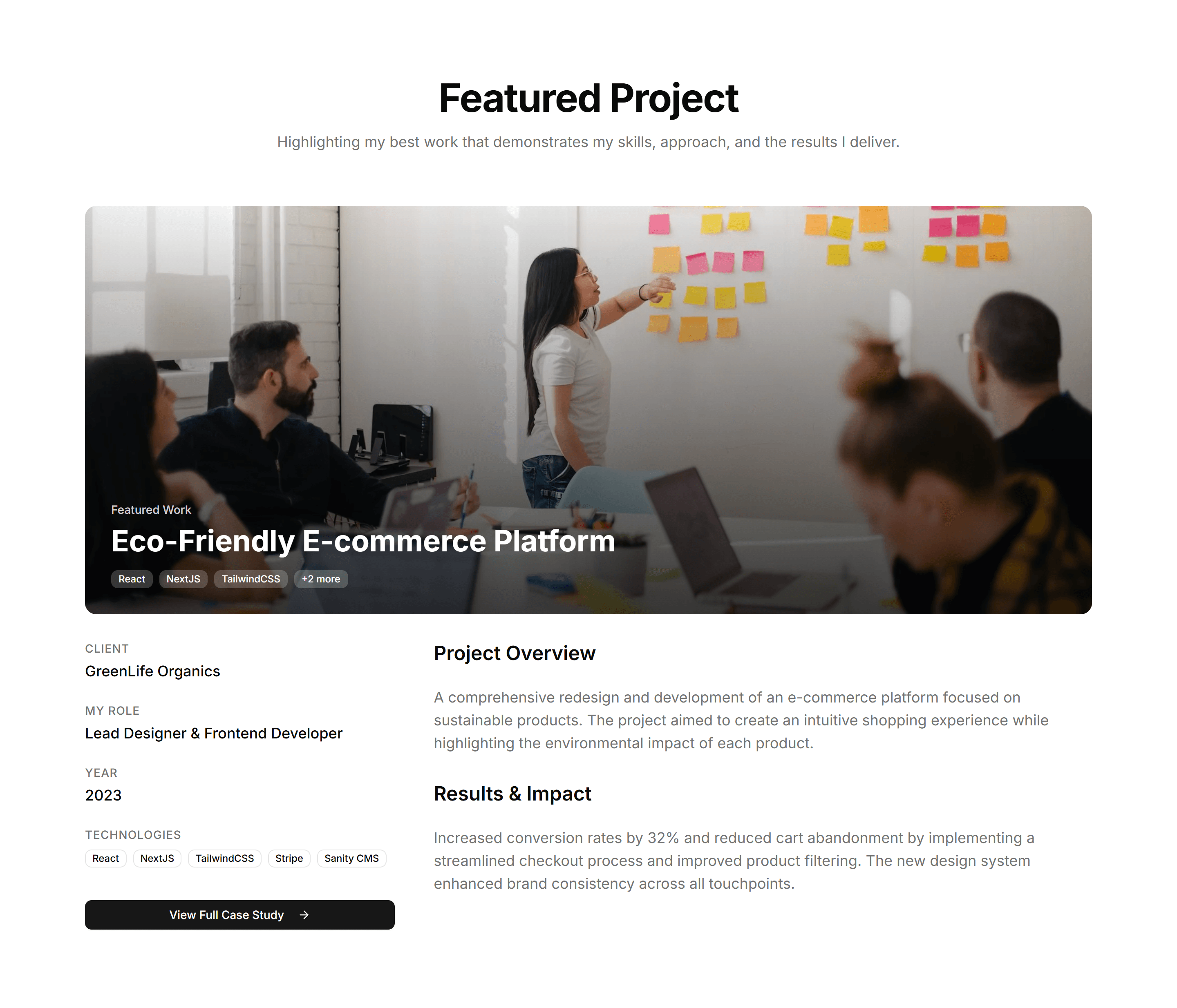 Portfolio Featured Work Highlight: Large Hero Project Display