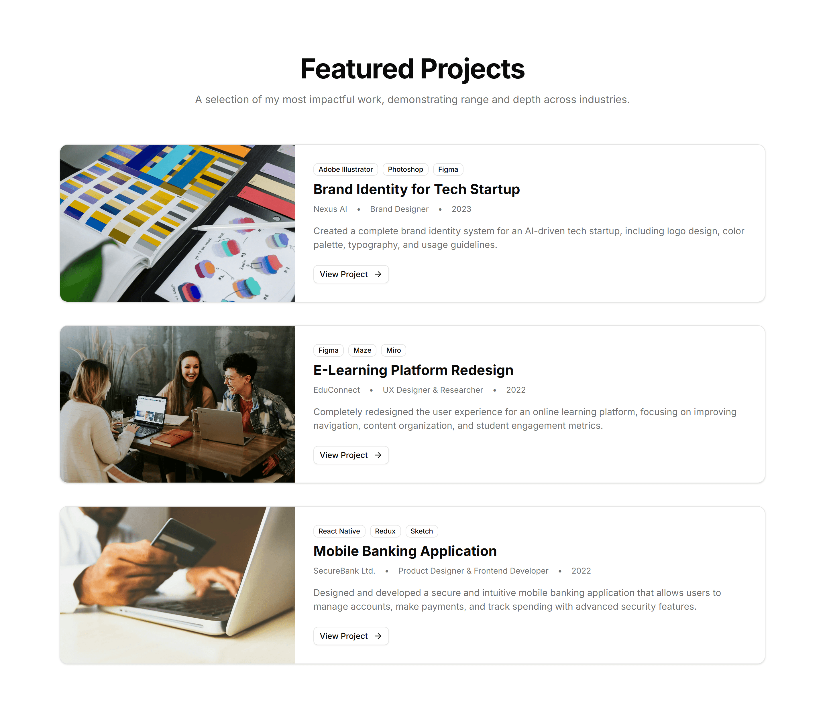 Portfolio Featured Work Highlight: Stacked Highlight Cards