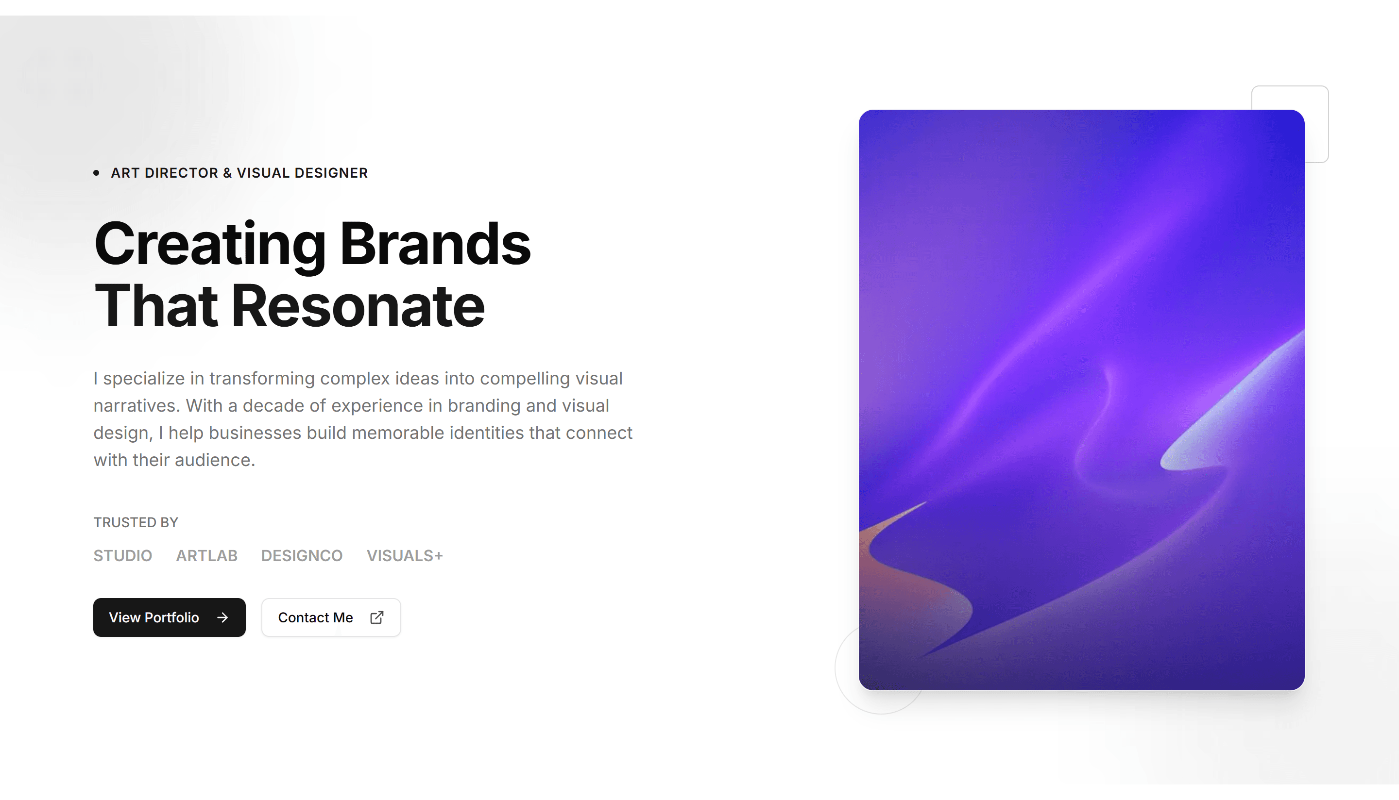 Portfolio Hero Showcase: Split Layout