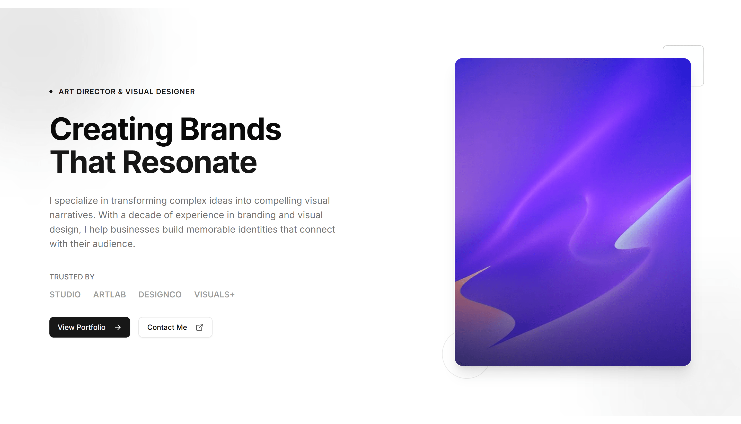 Portfolio Hero Showcase: Split Layout