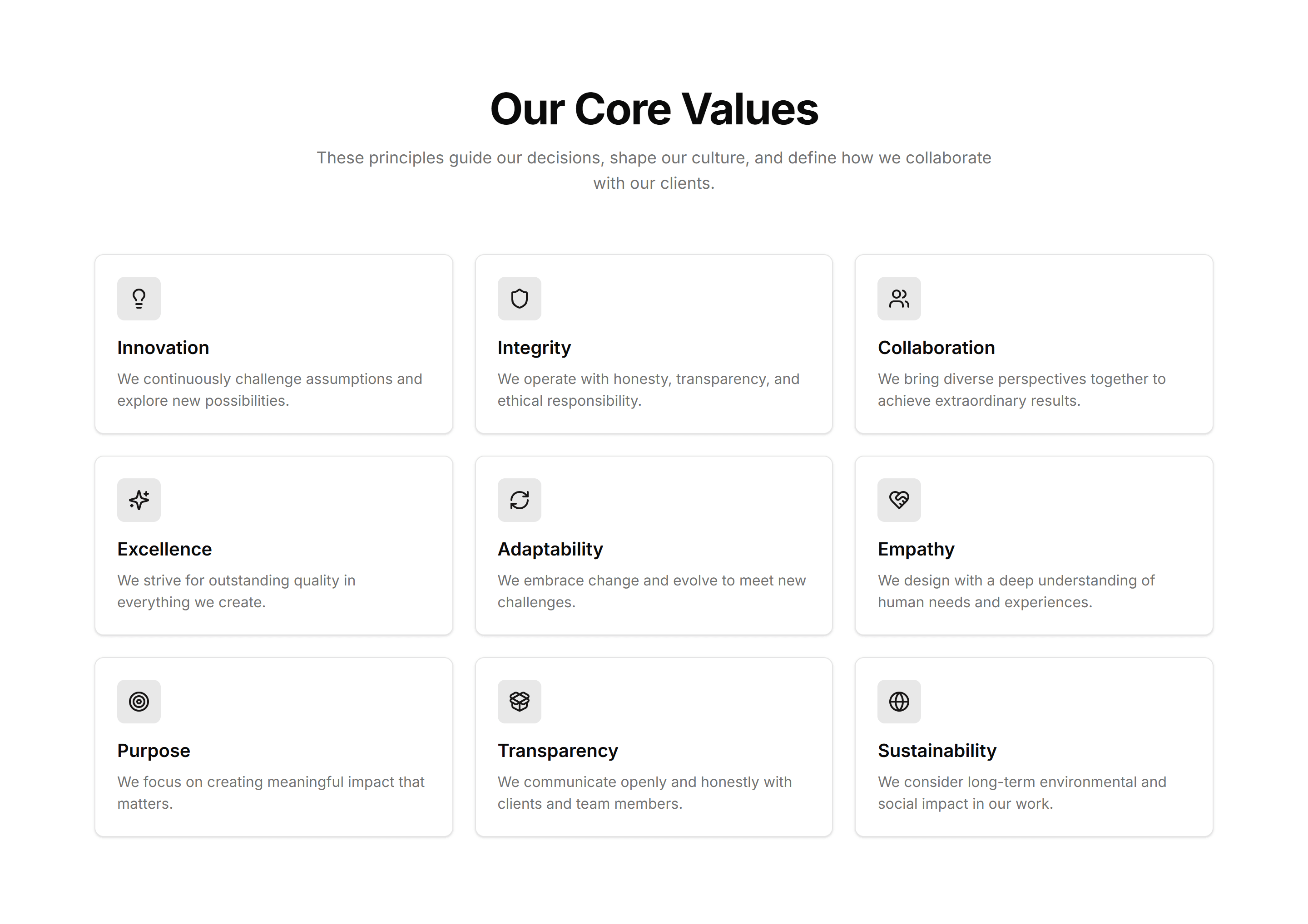 Portfolio Mission And Value: Grid Of Core Values