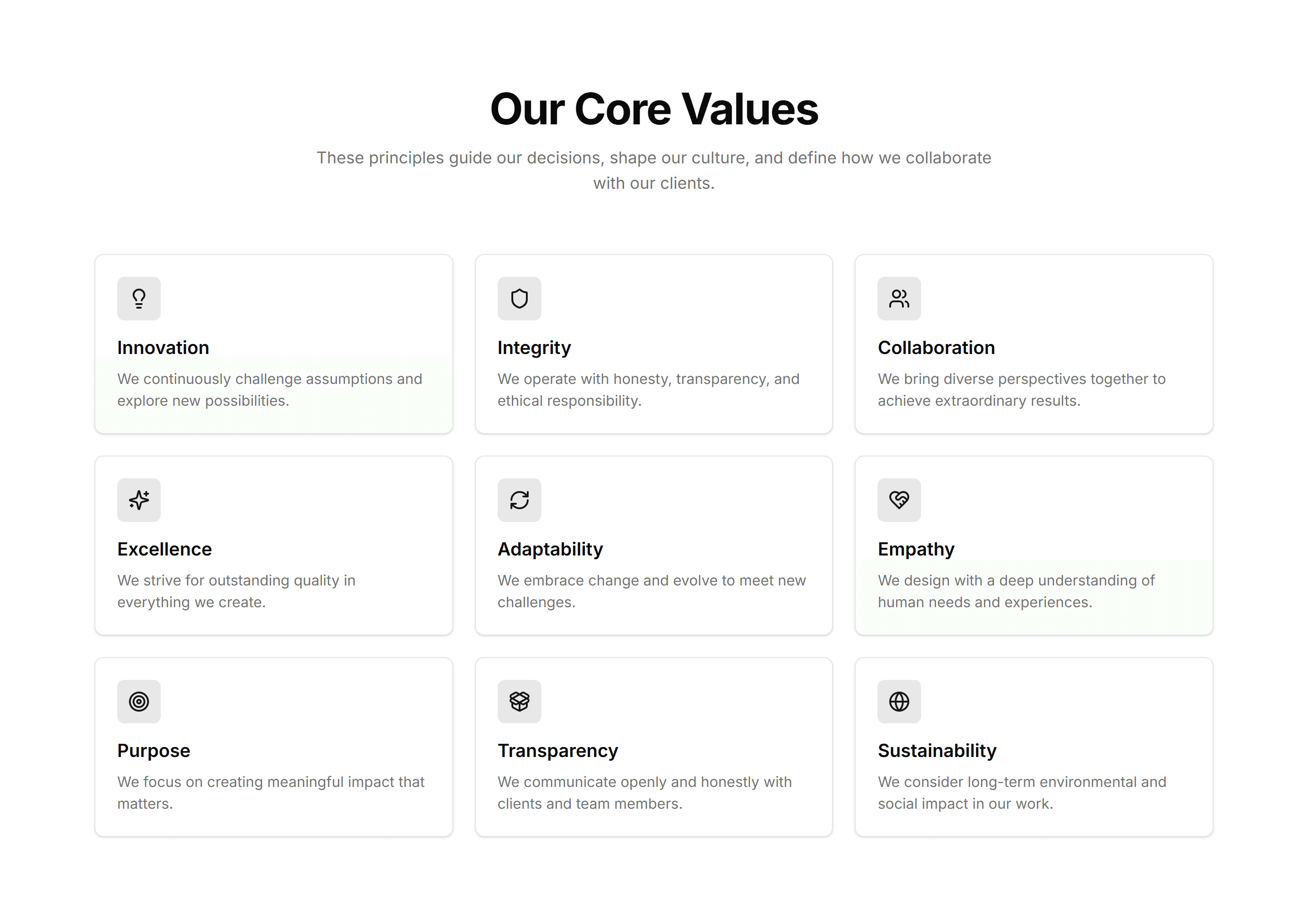 Portfolio Mission And Value: Grid Of Core Values