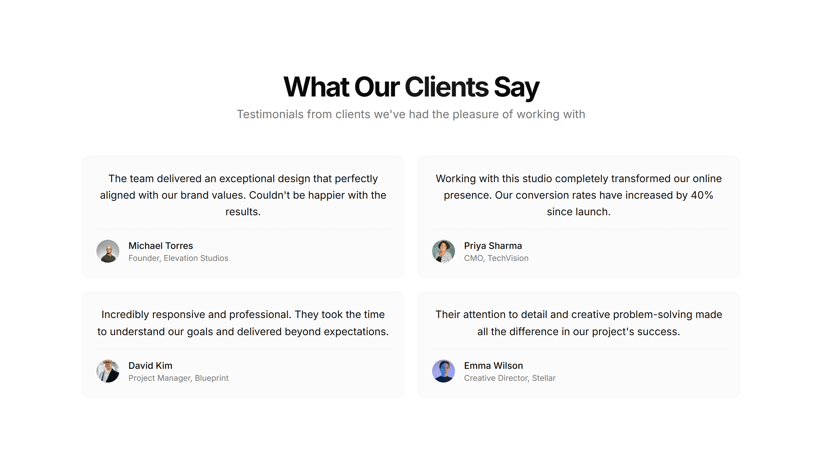 Portfolio Quote And Feedback: Grid Of Quotes