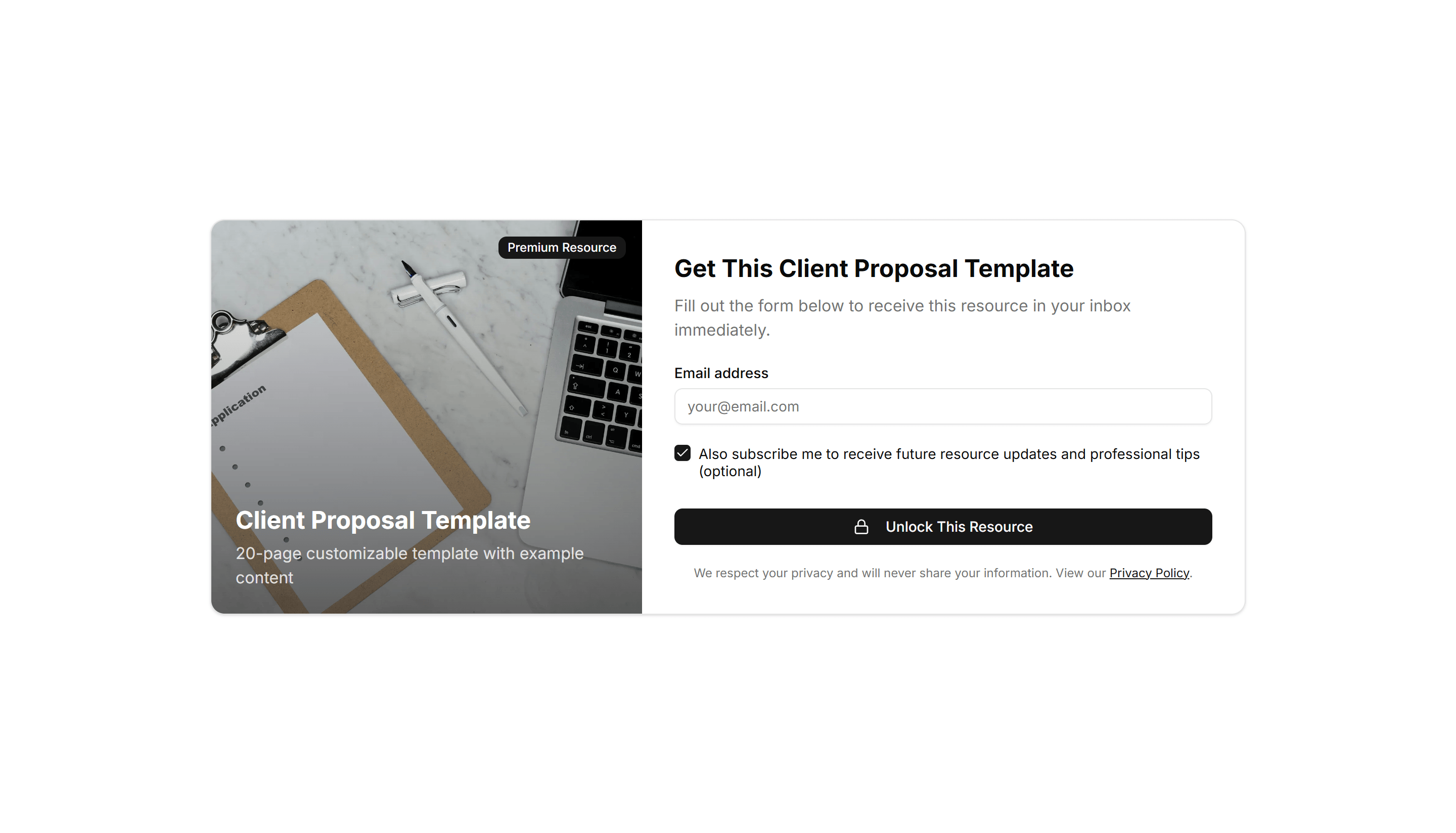 Portfolio Resource Download Section: Gated Download