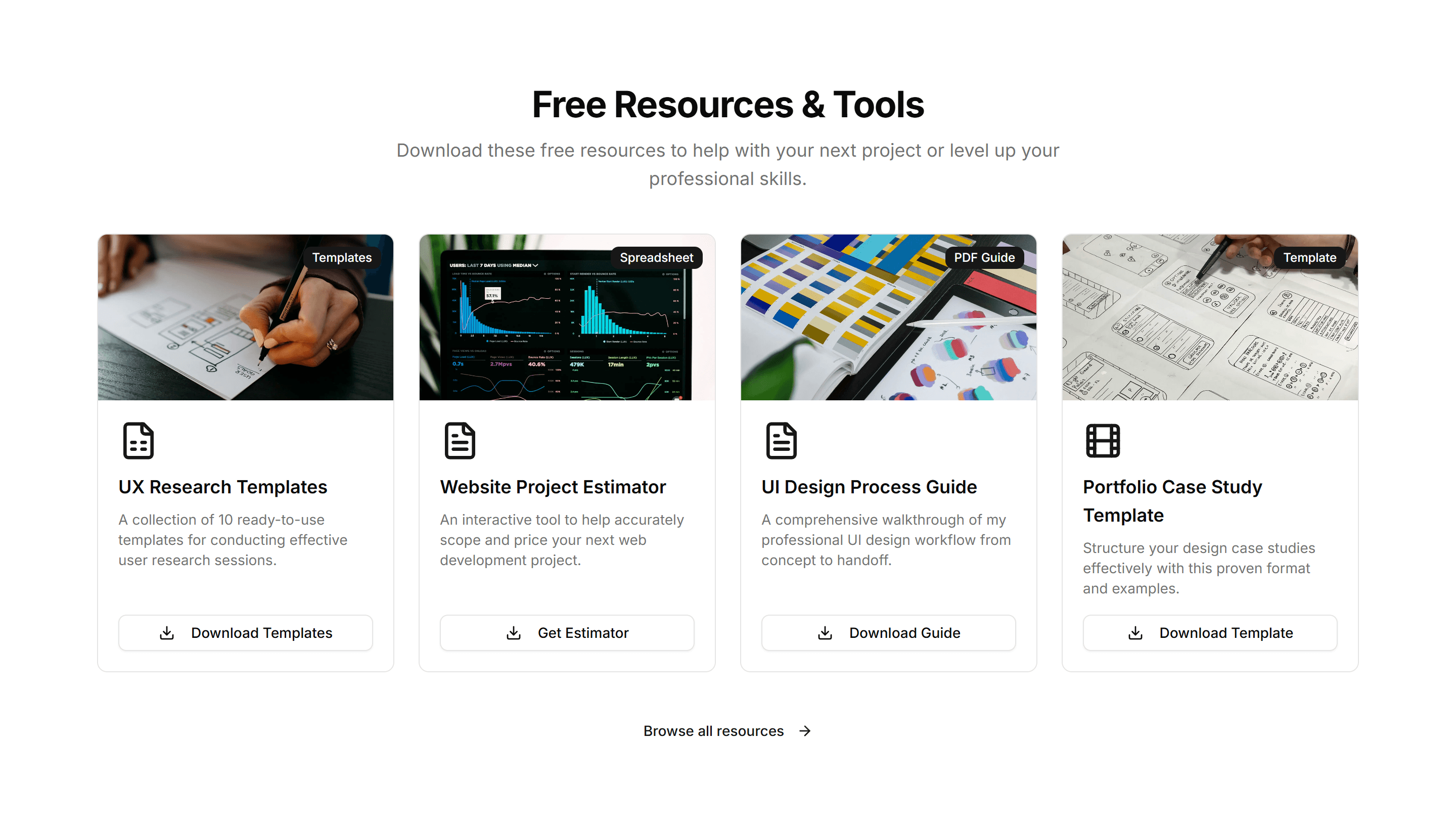 Portfolio Resource Download Section: Resources Grid