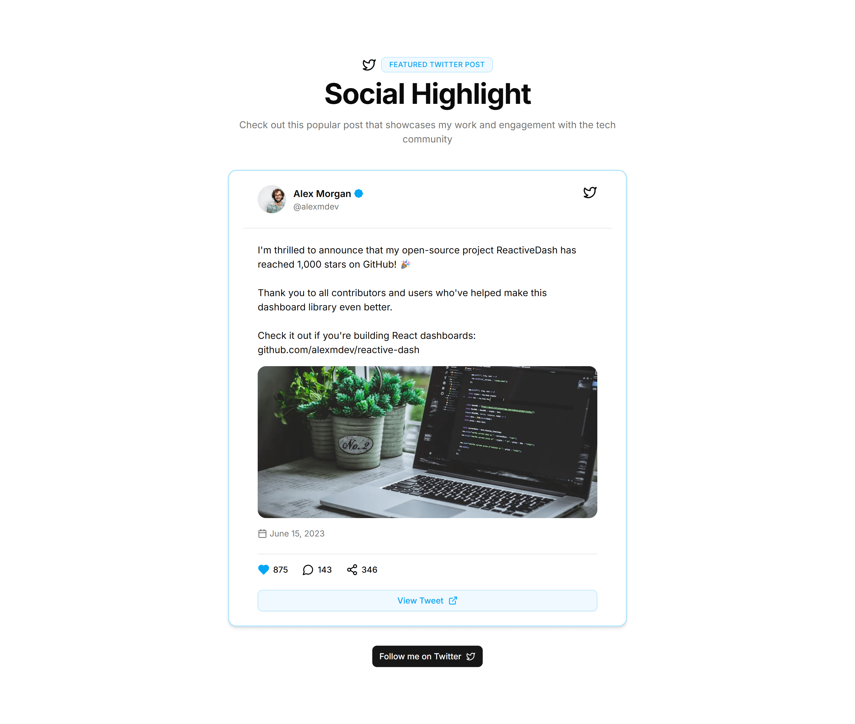 Portfolio Social Media Embed: Highlighted Post