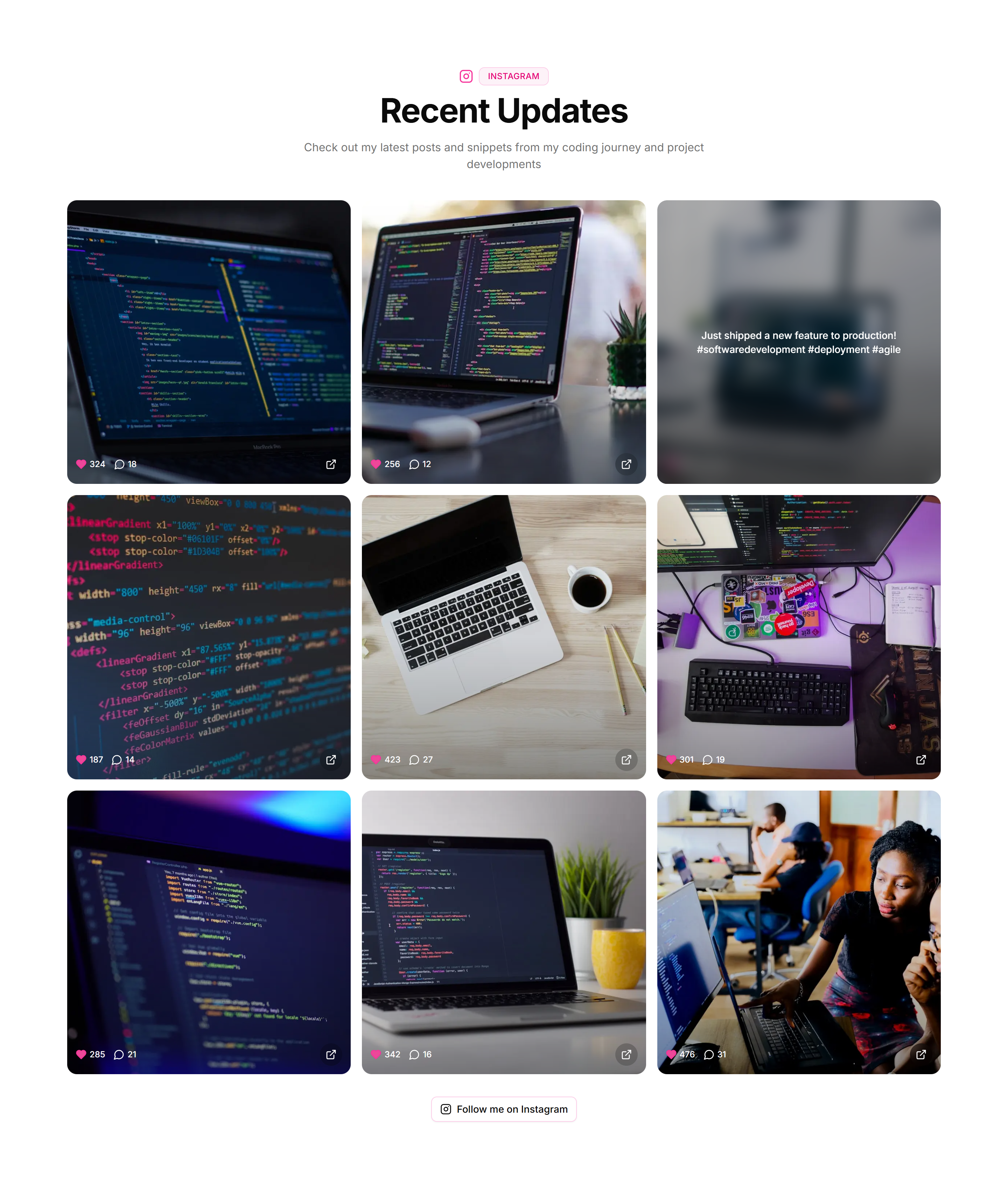 Portfolio Social Media Embed: Instagram Grid