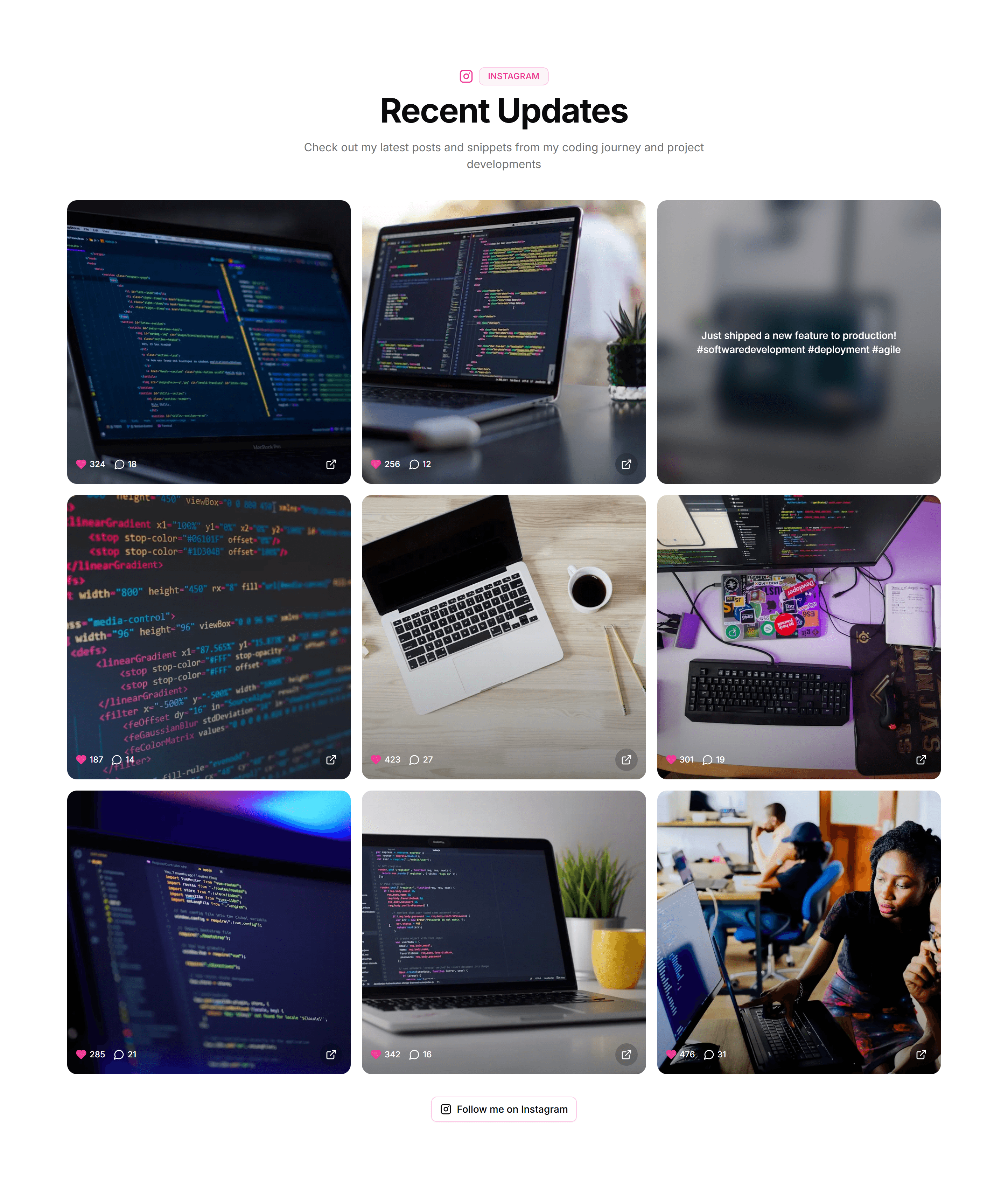Portfolio Social Media Embed: Instagram Grid