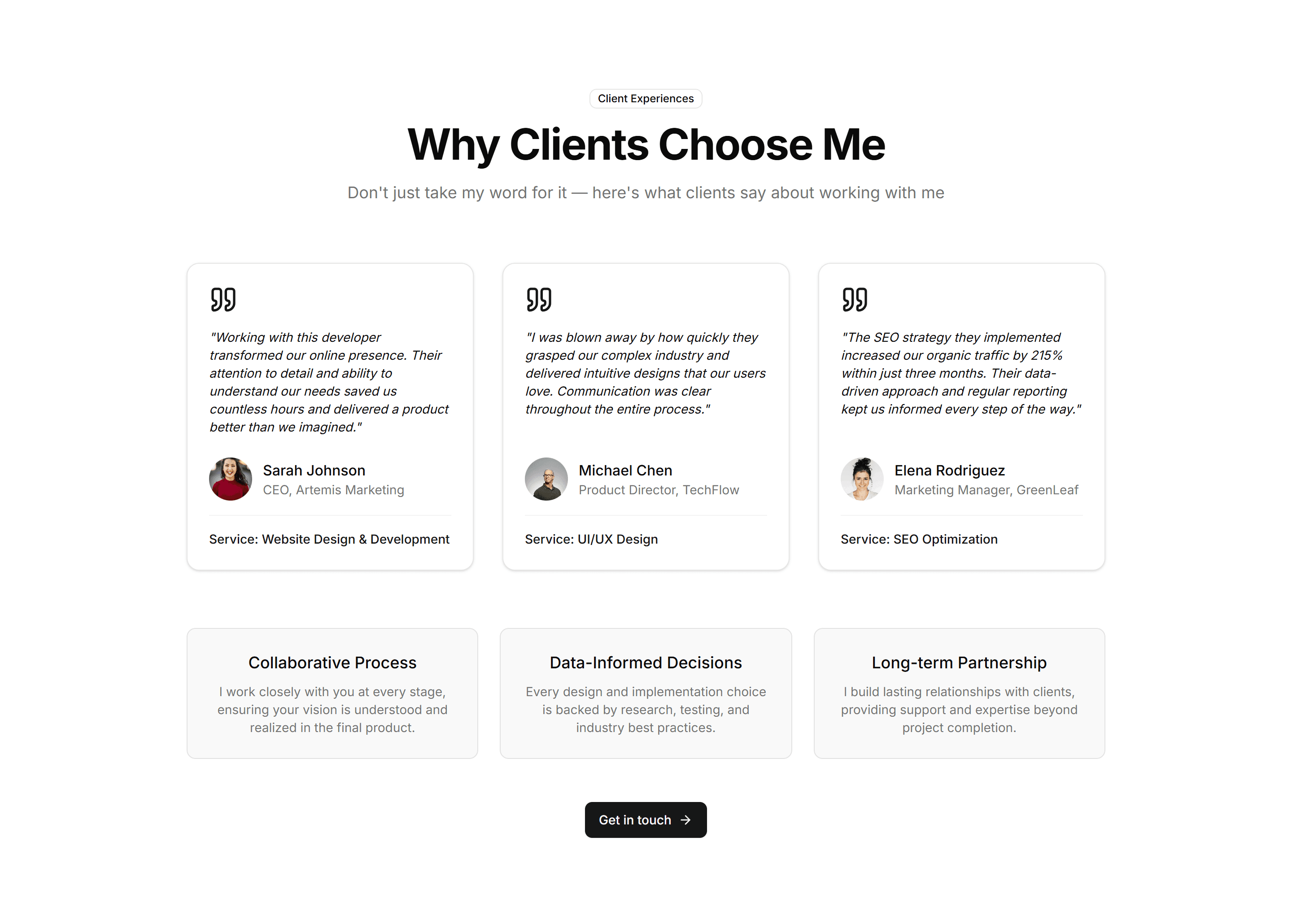 Portfolio Why Work With Me: Client Oriented Testimonials
