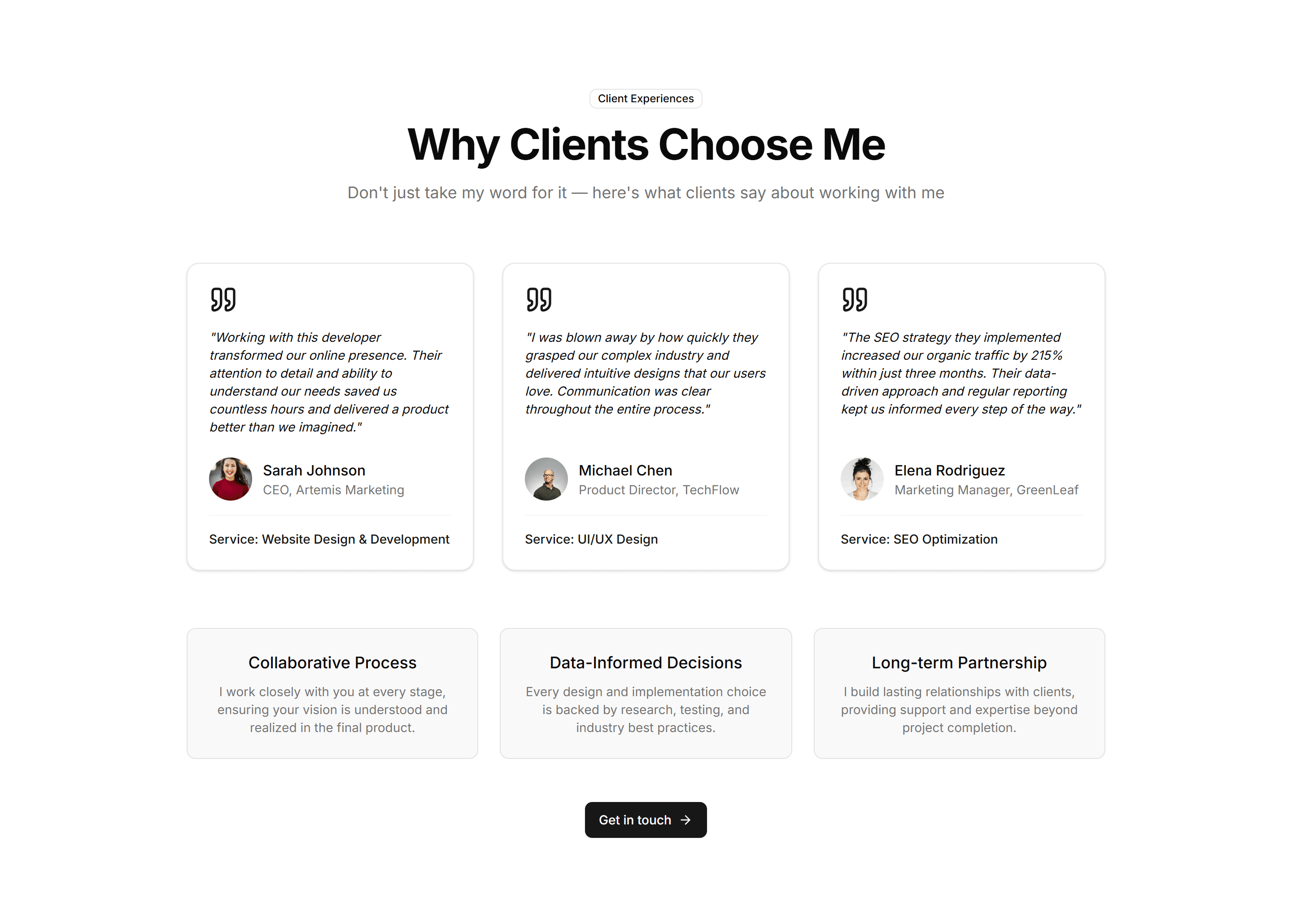 Portfolio Why Work With Me: Client Oriented Testimonials