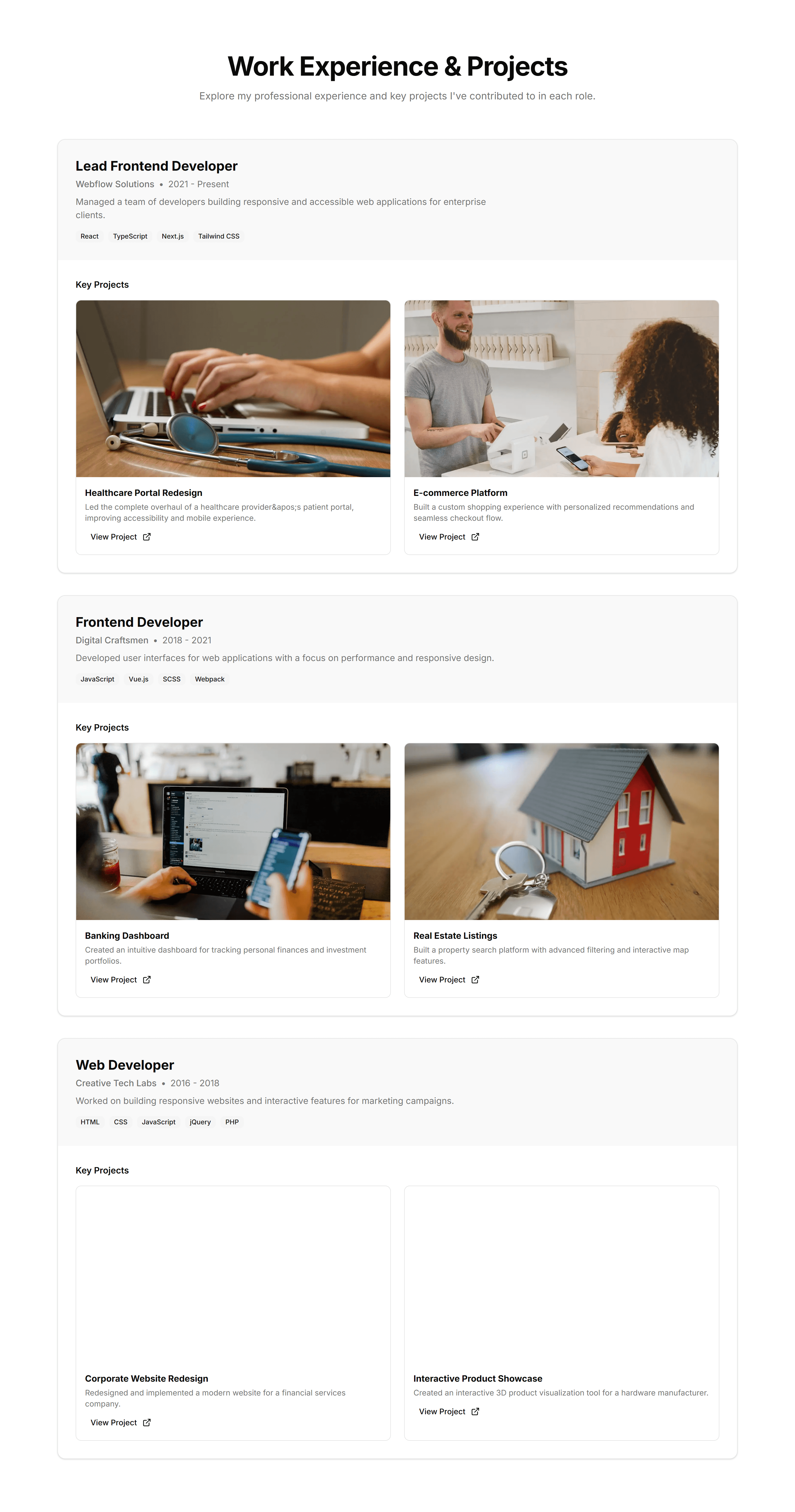 Portfolio Work Experience Card: Card With Project Showcase