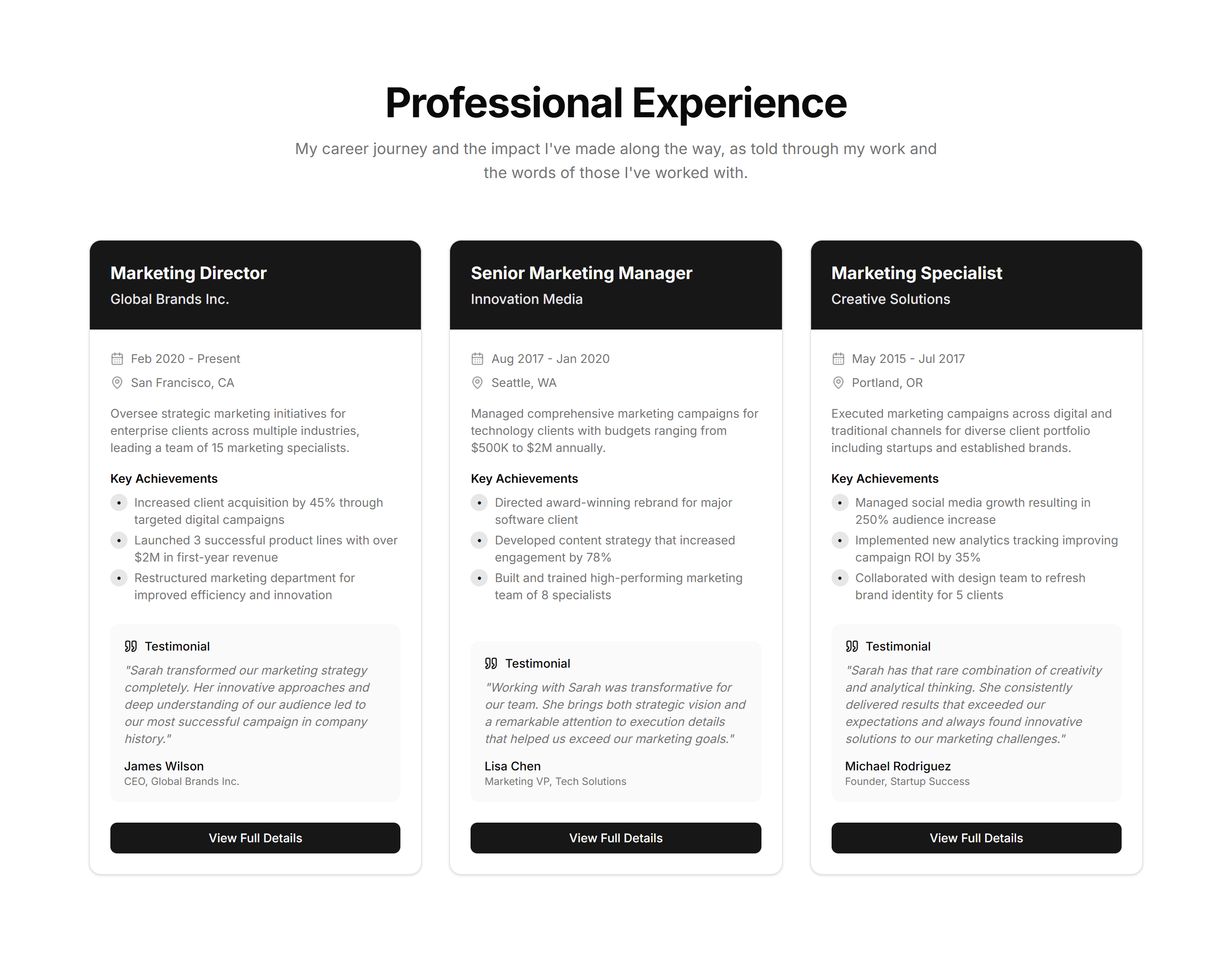 Portfolio Work Experience Card: Experience Quote Combo