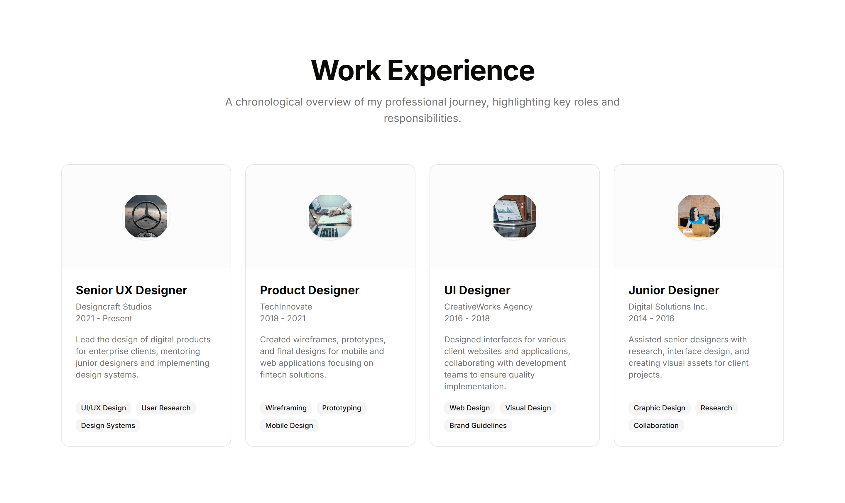 Portfolio Work Experience Card: Logo First Card Layout