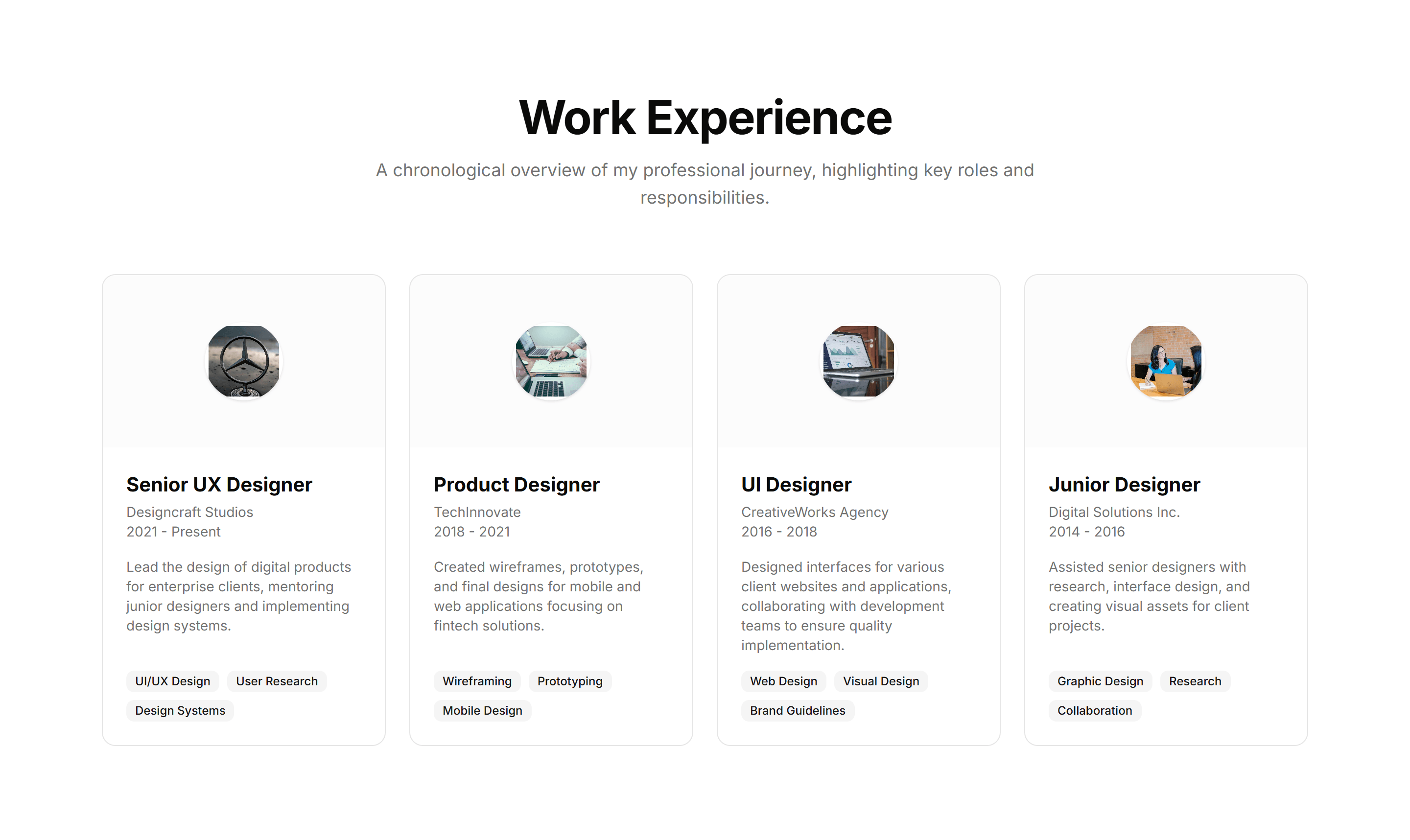 Portfolio Work Experience Card: Logo First Card Layout