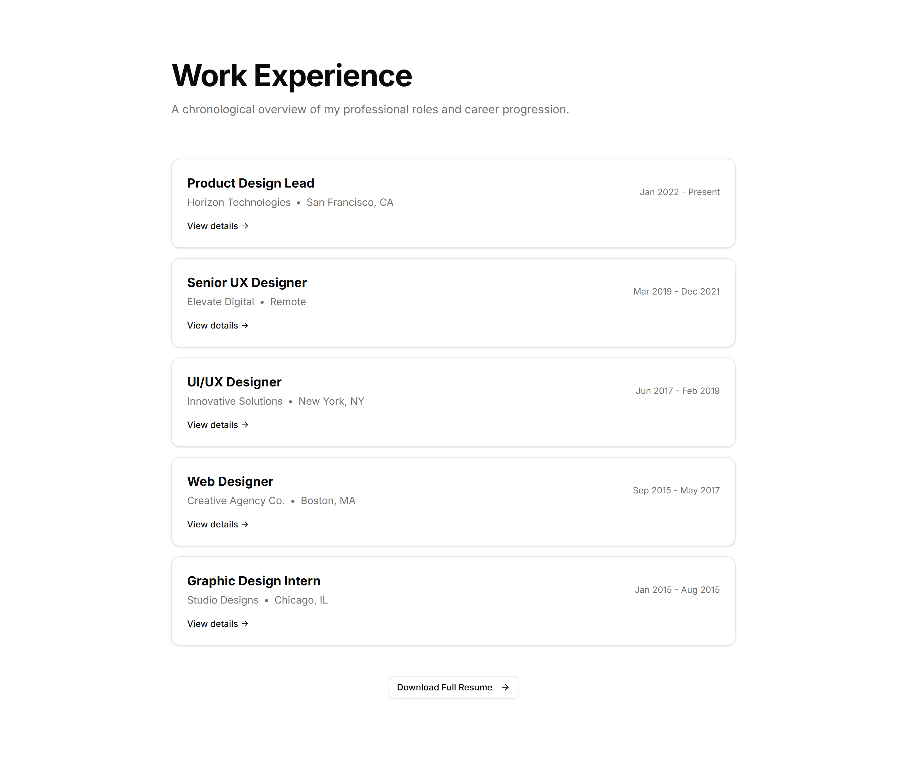 Portfolio Work Experience Card: Minimalist Role Highlight