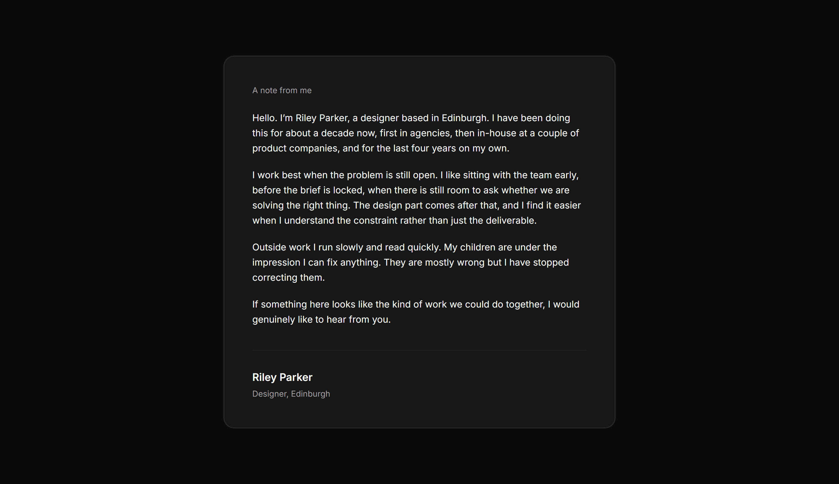 Portfolio About: Letter About