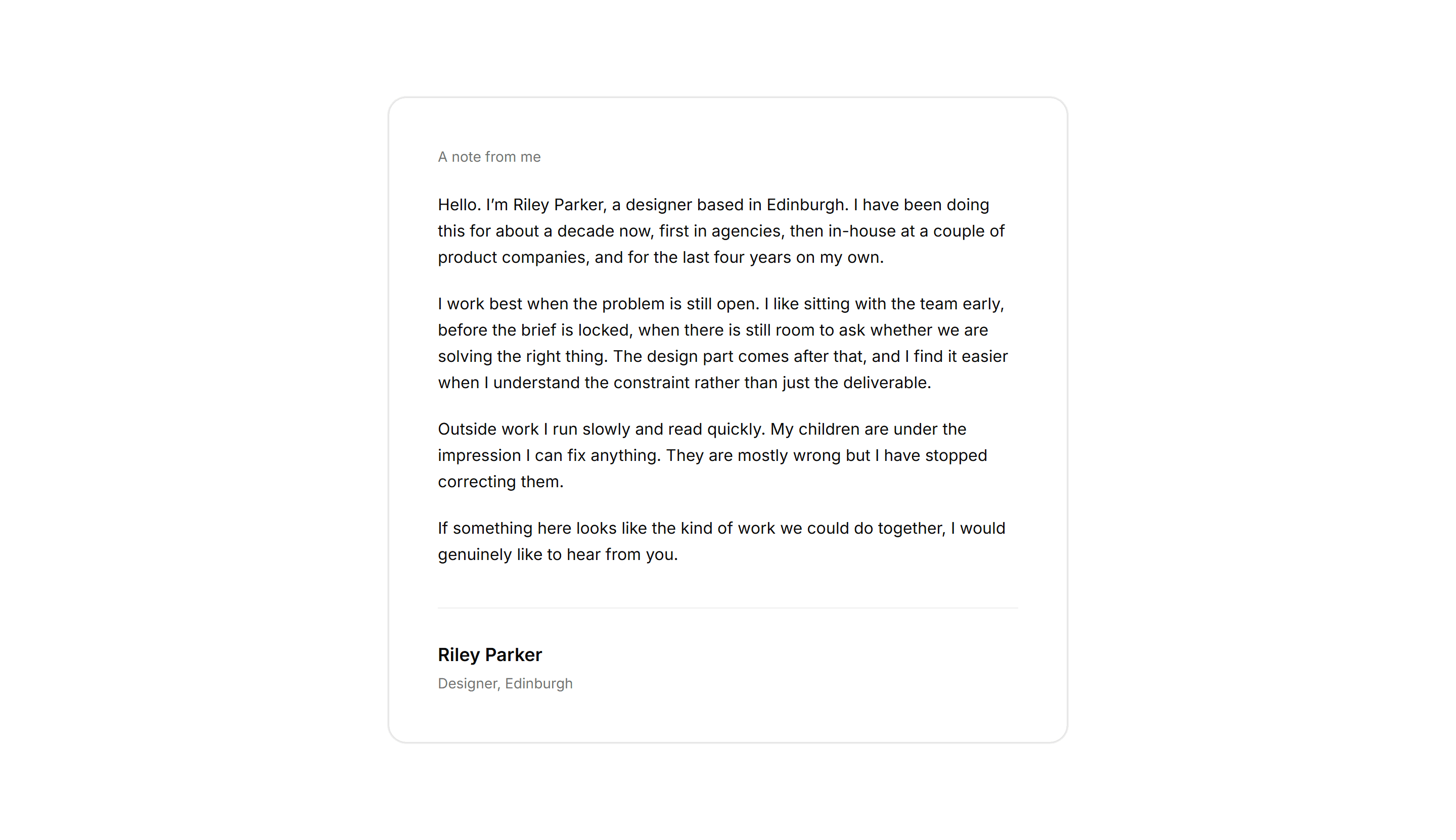 Portfolio About: Letter About