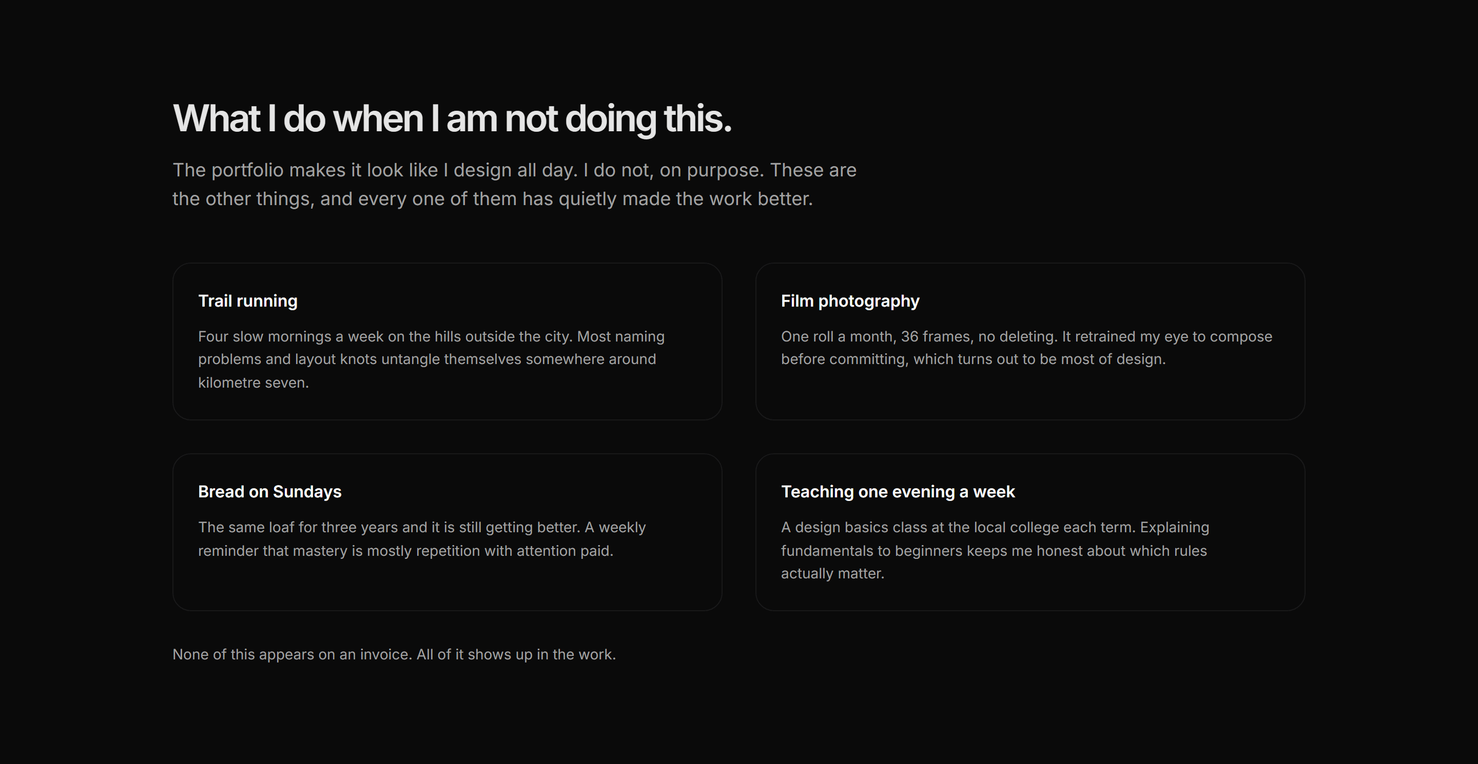 Portfolio About: Off Hours About