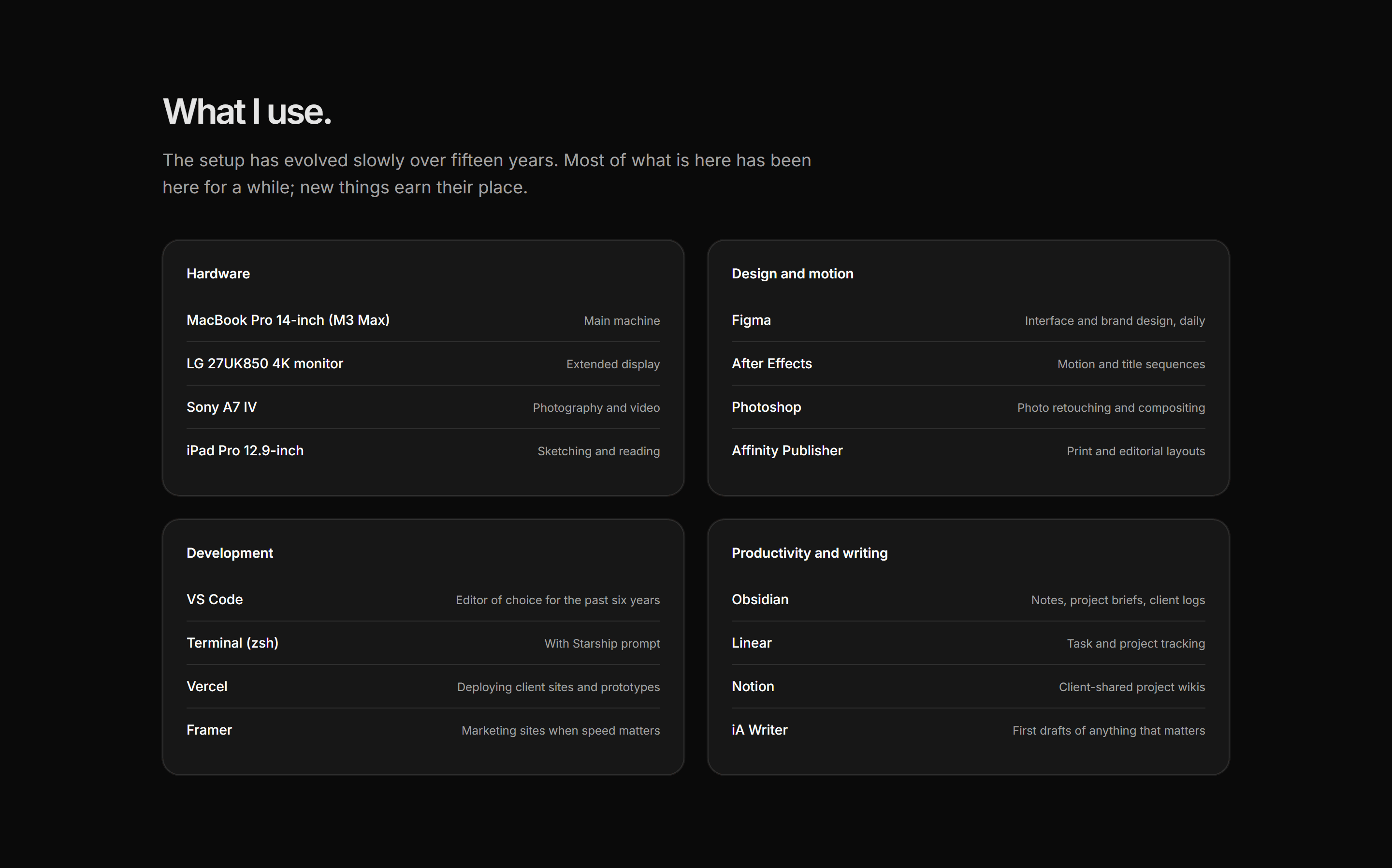Portfolio About: Tools And Setup About
