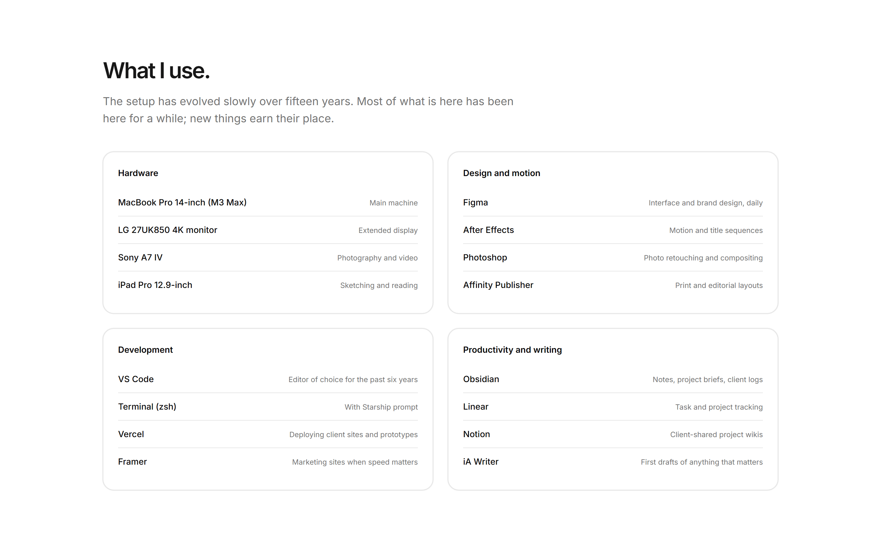 Portfolio About: Tools And Setup About