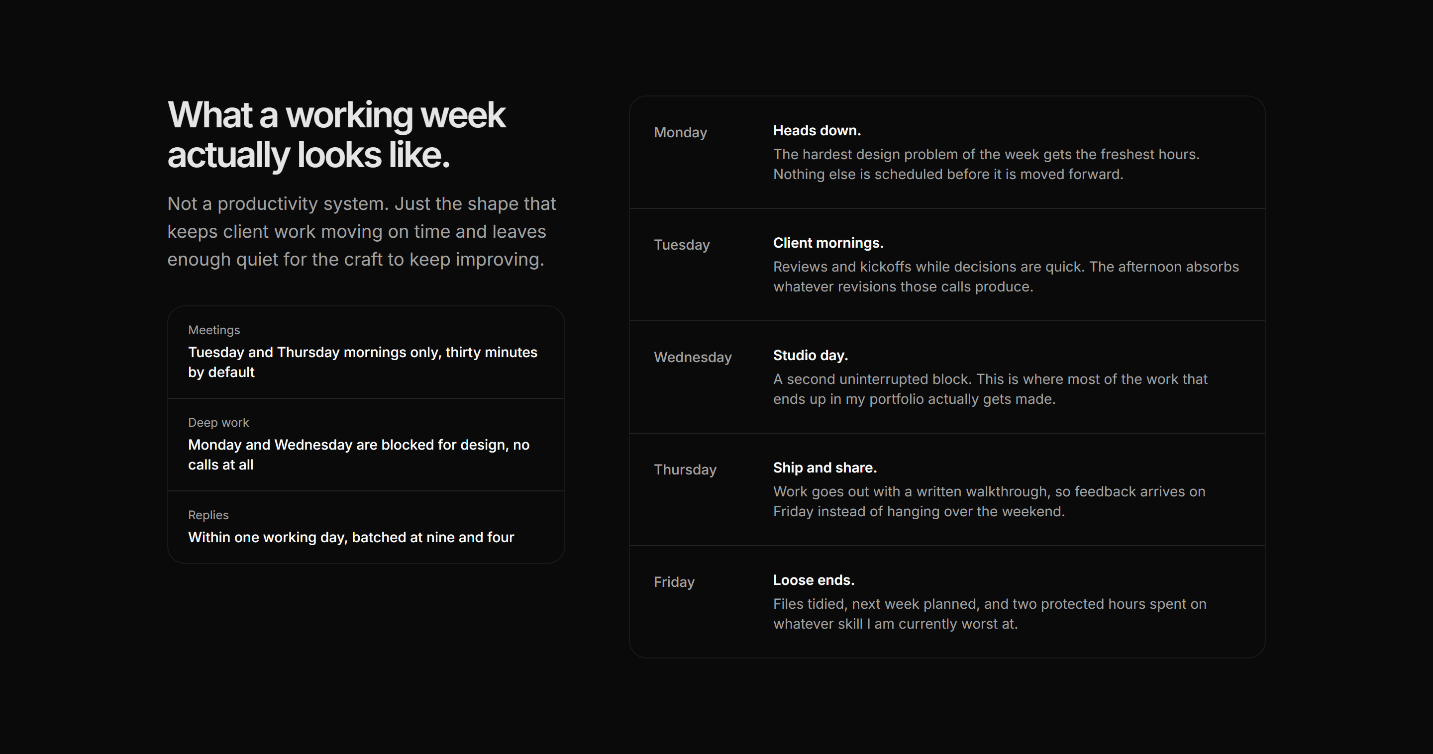Portfolio About: Typical Week About