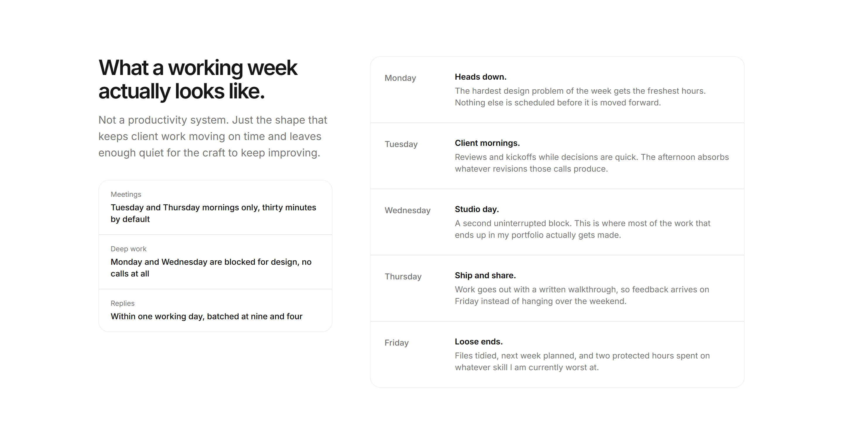 Portfolio About: Typical Week About