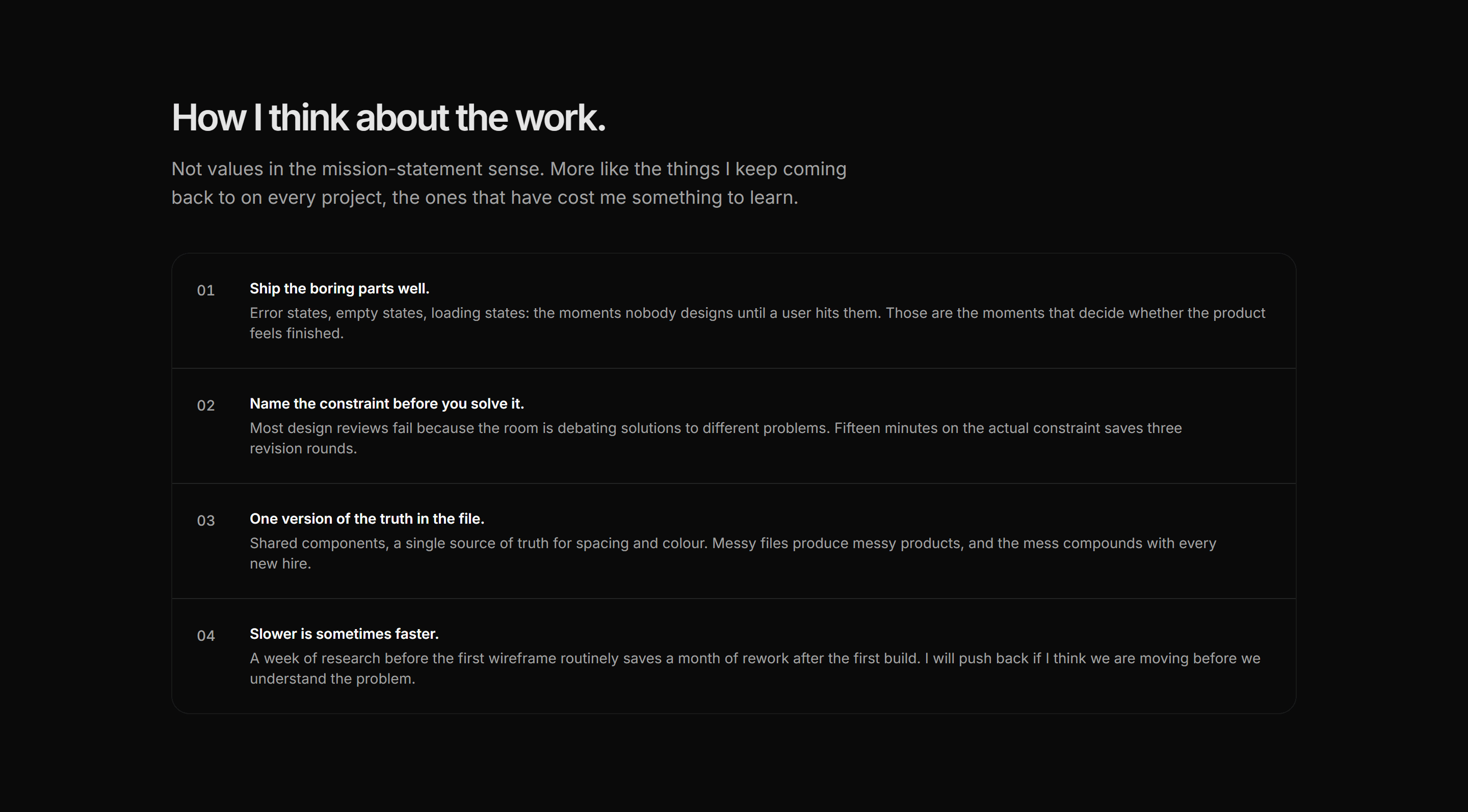 Portfolio About: Values List