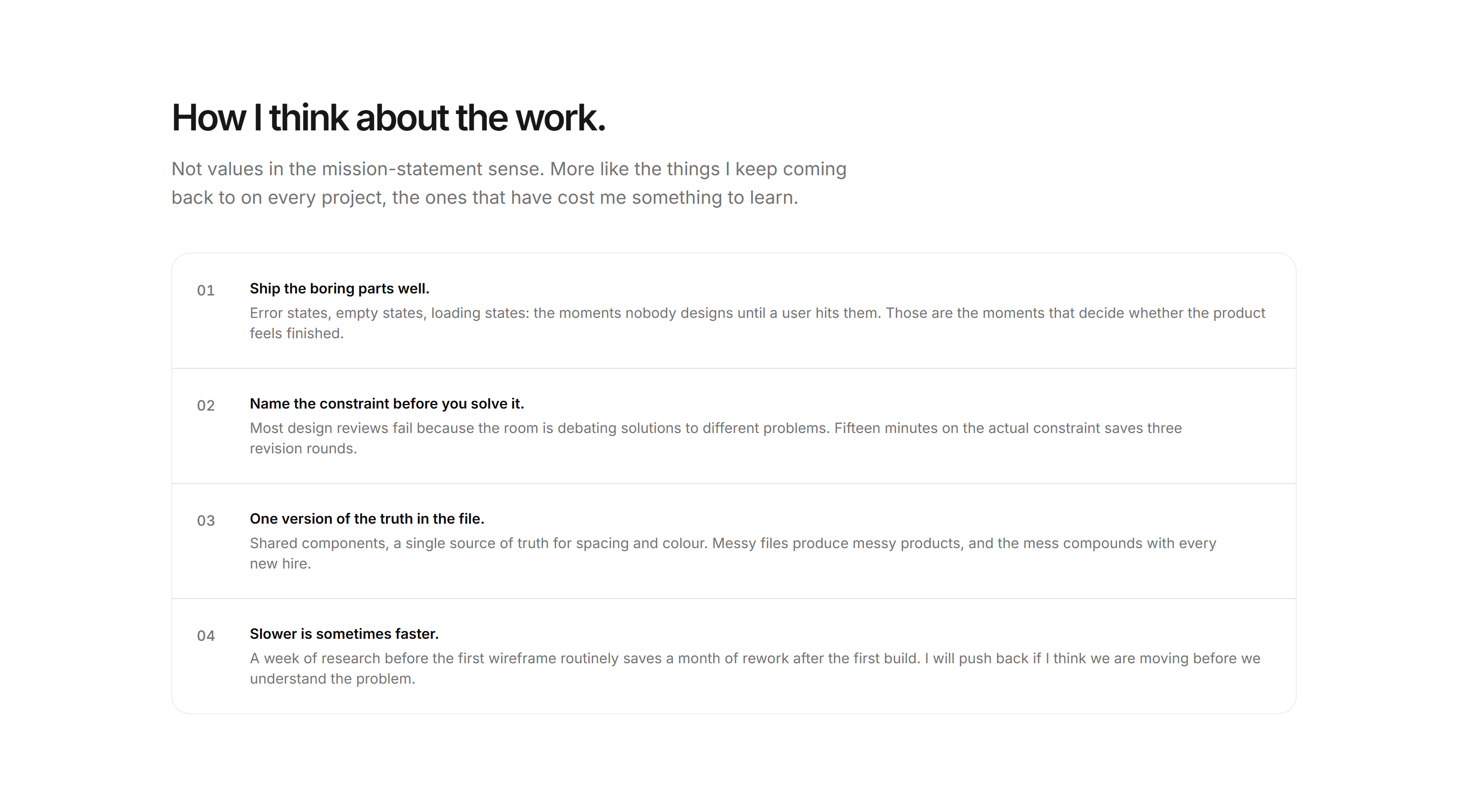 Portfolio About: Values List