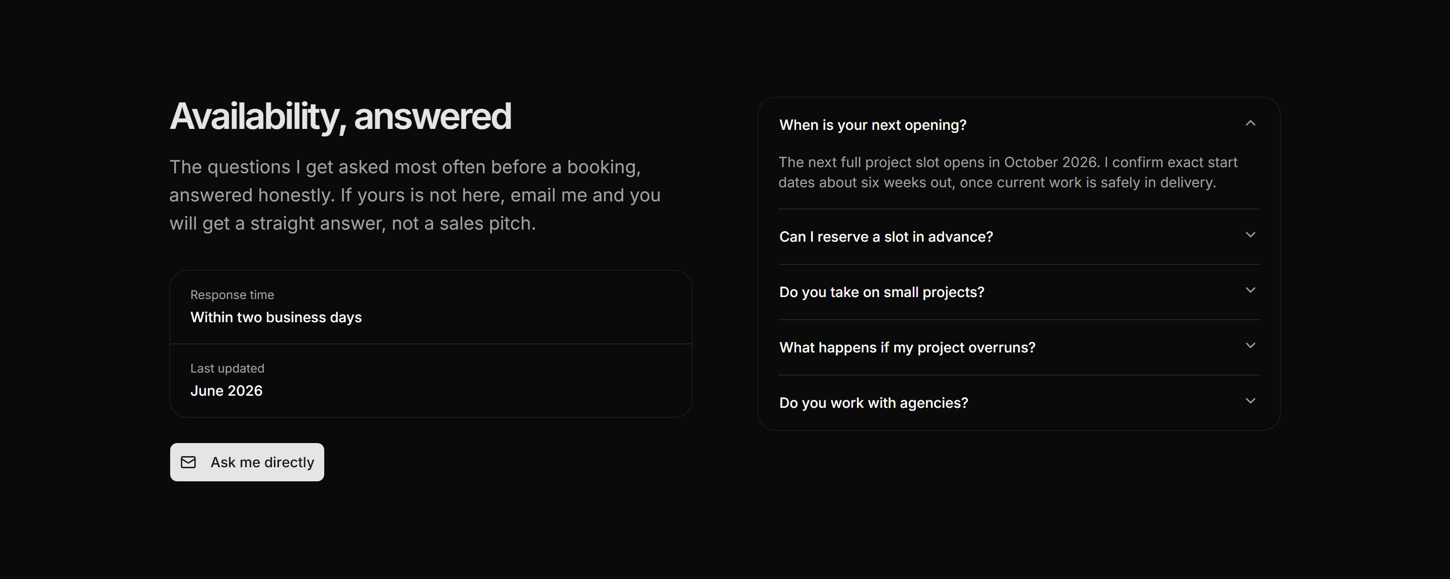 Portfolio Availability and Hire: Availability FAQ