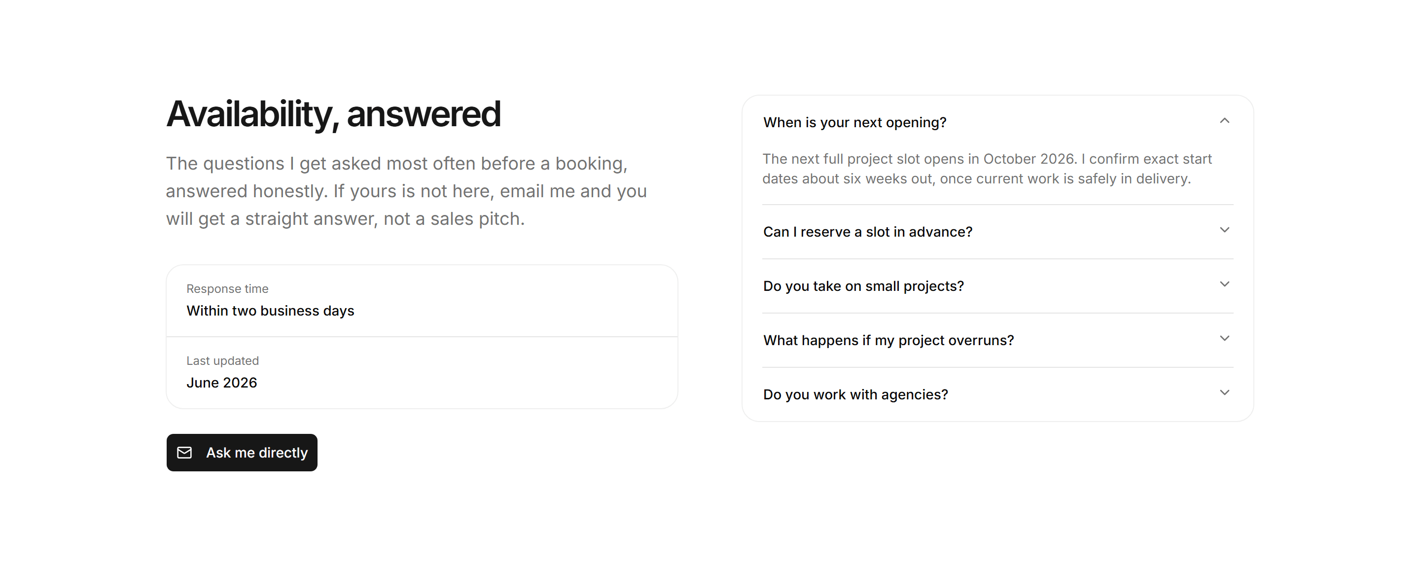 Portfolio Availability and Hire: Availability FAQ