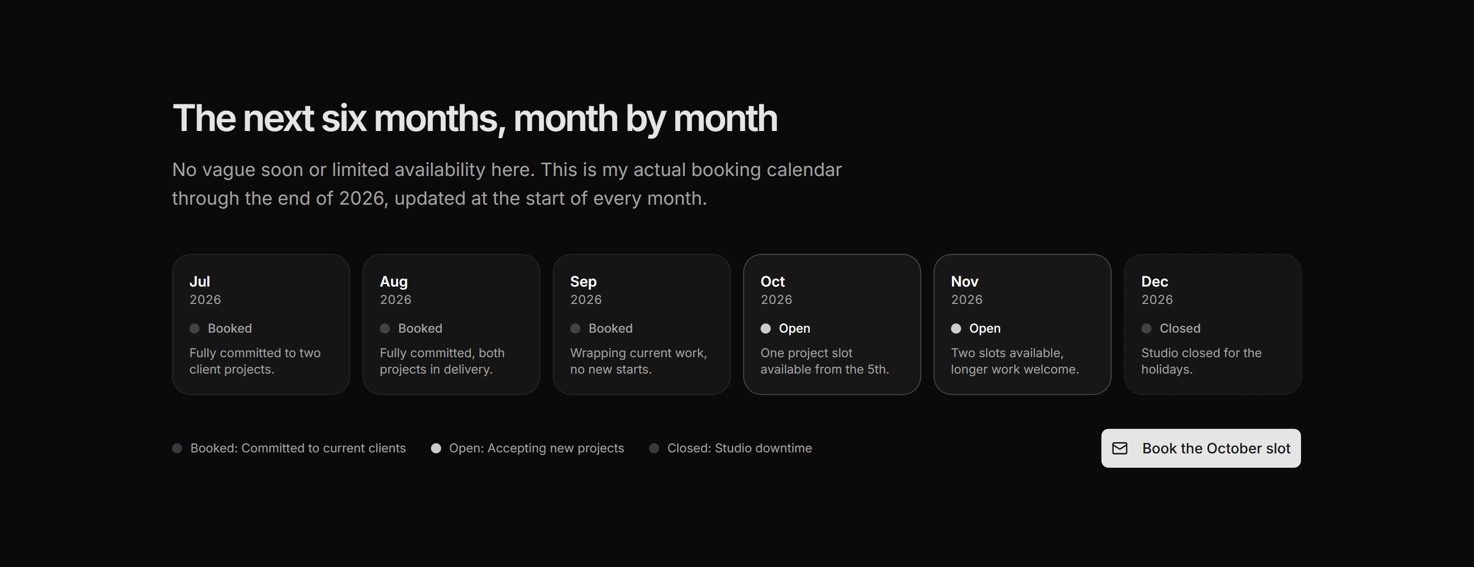 Portfolio Availability and Hire: Booking Calendar
