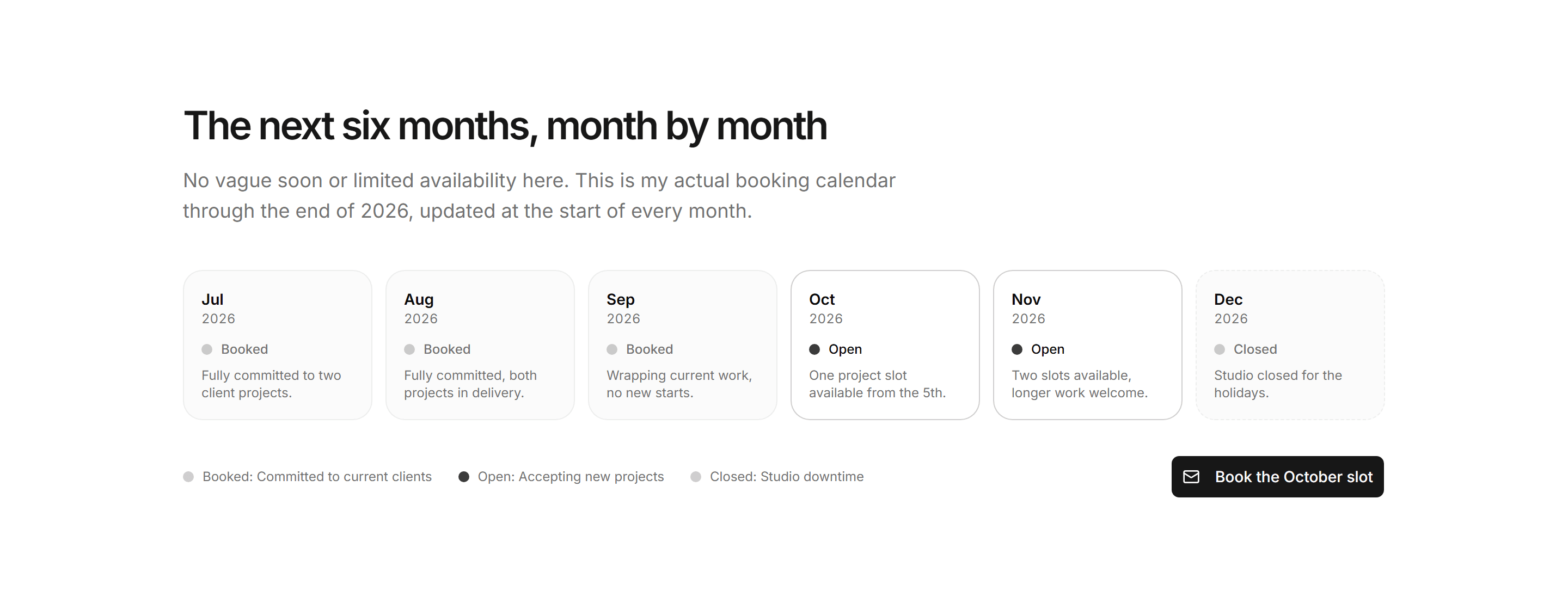Portfolio Availability and Hire: Booking Calendar