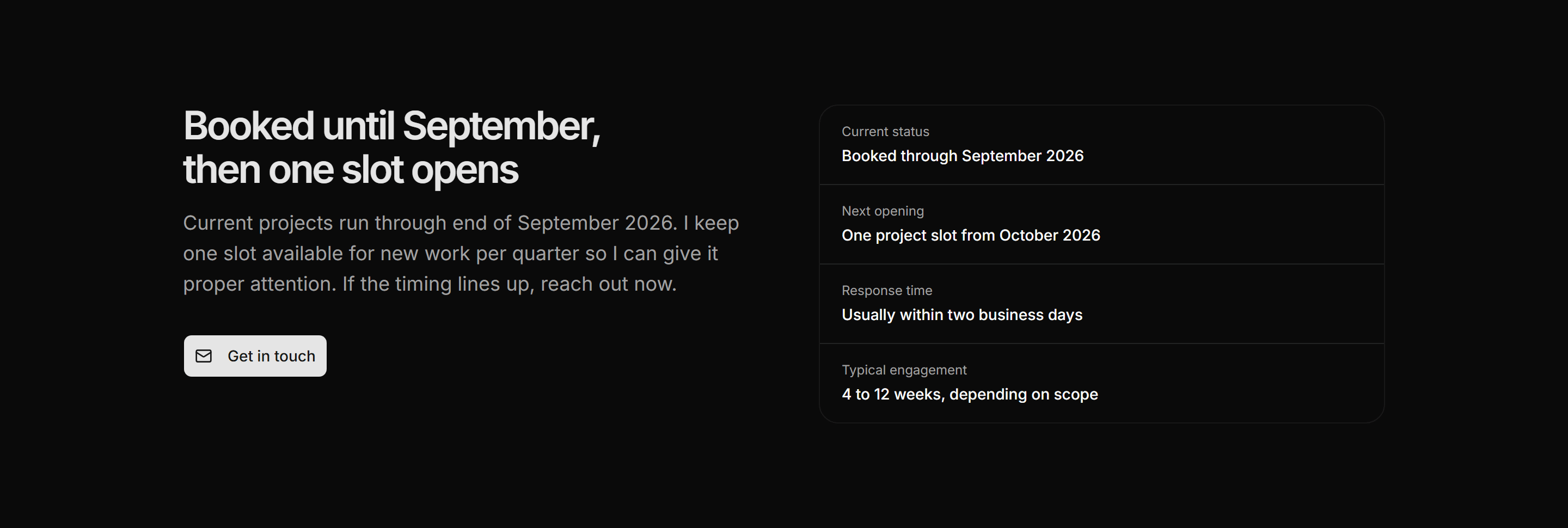 Portfolio Availability and Hire: Booking Status