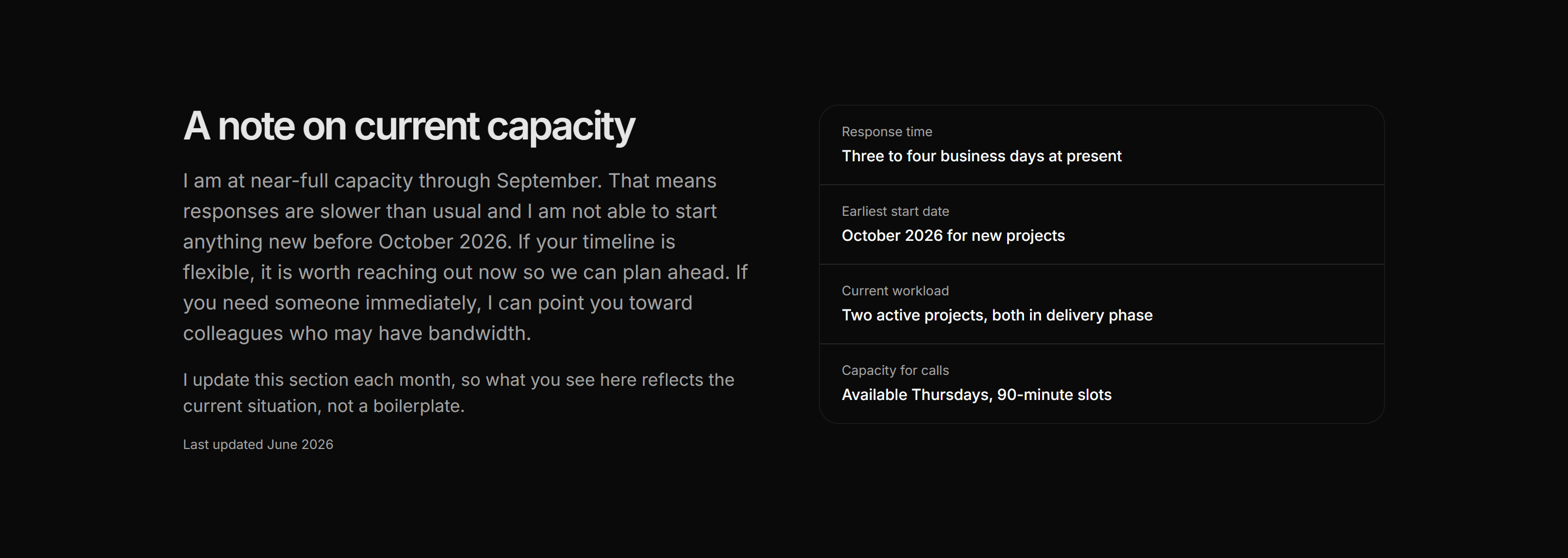 Portfolio Availability and Hire: Capacity Note