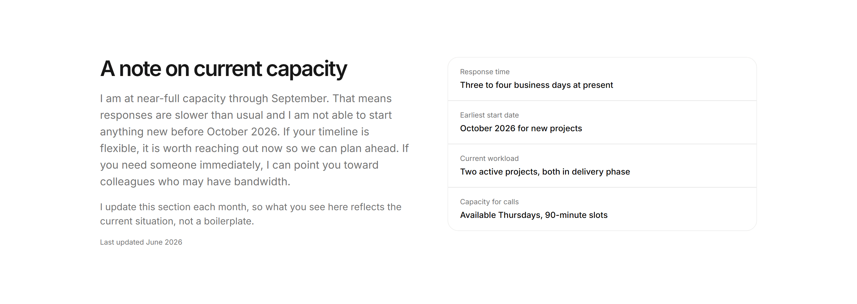 Portfolio Availability and Hire: Capacity Note