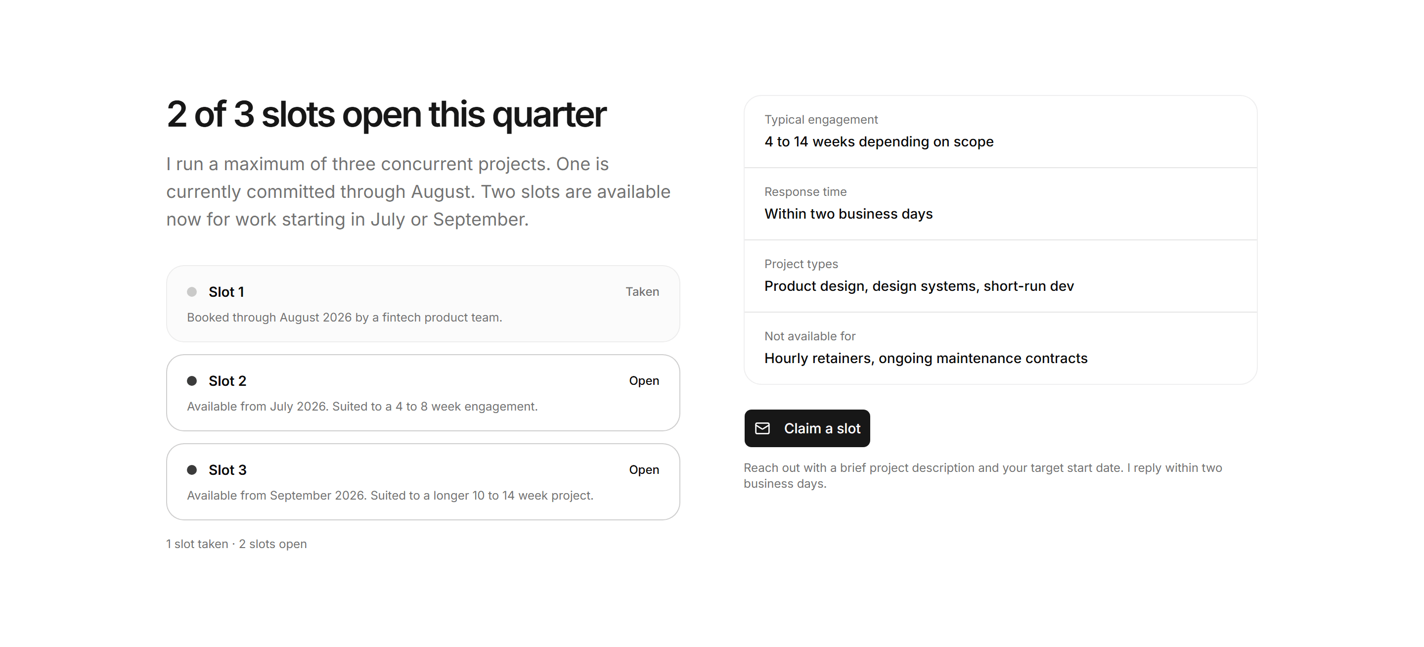 Portfolio Availability and Hire: Project Slots