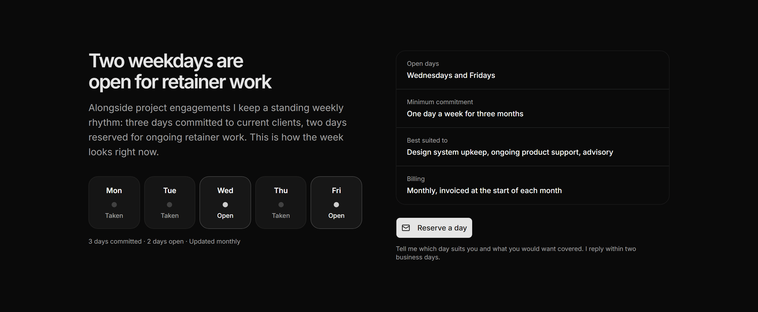 Portfolio Availability and Hire: Retainer Days