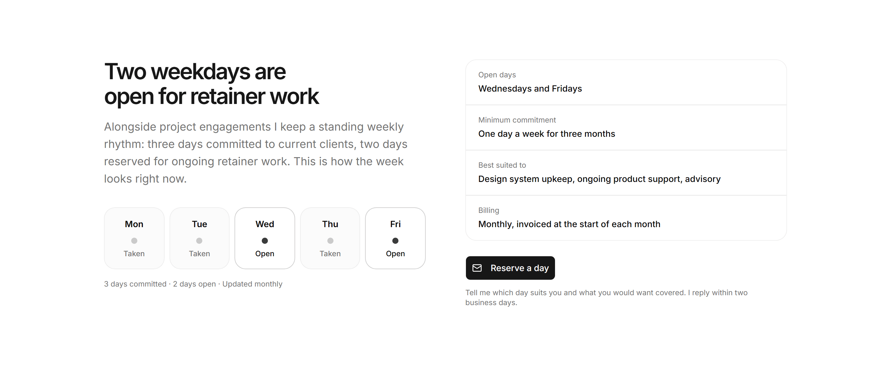 Portfolio Availability and Hire: Retainer Days